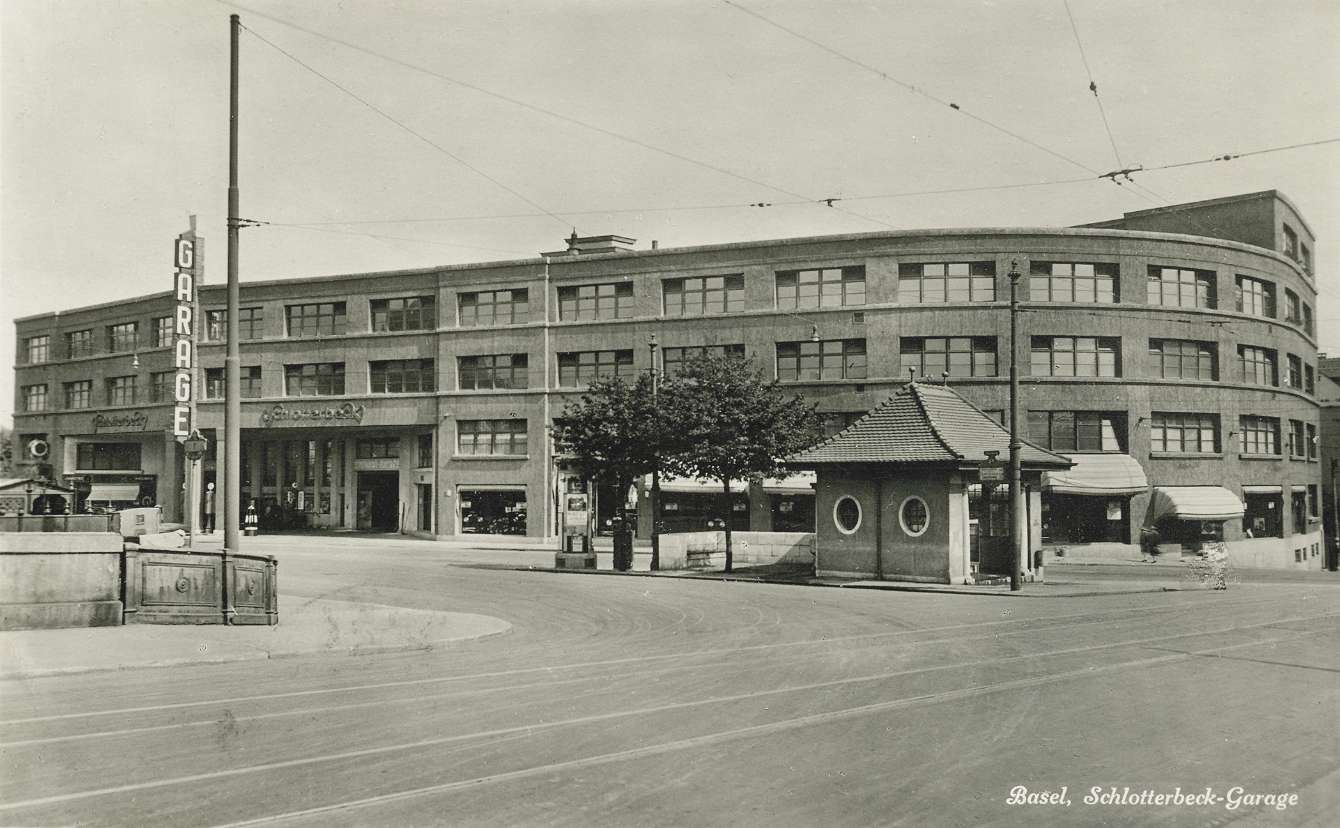 Grossgarage Schlotterbeck Basel, Viaduktstrasse, Aufnahme von 1935