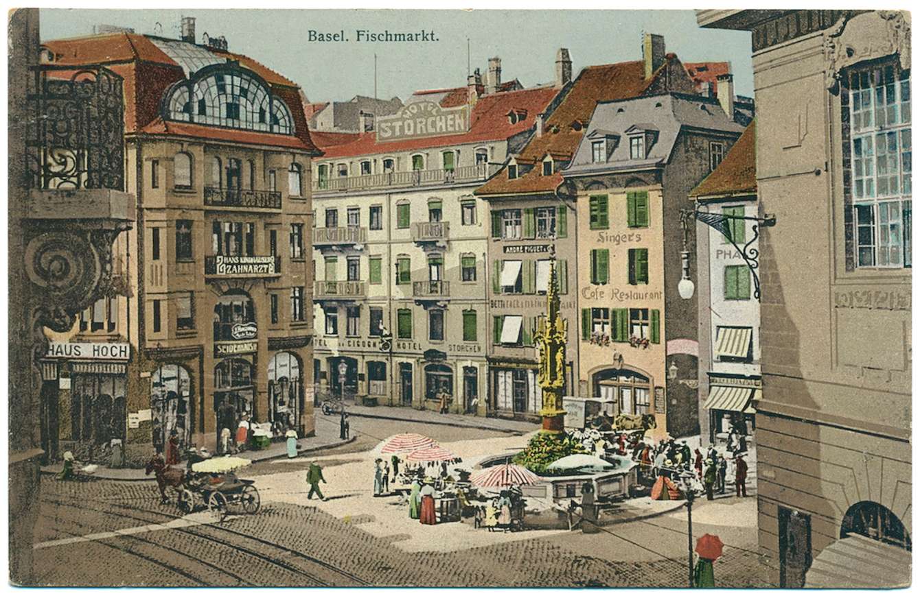 Fischmarktbrunnen Basel, um 1910