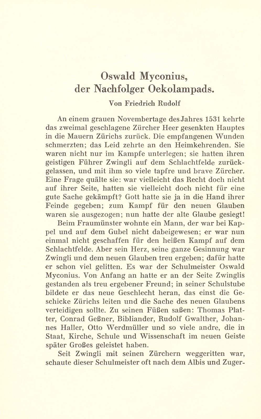 Oswald Myconius, der Nachfolger Oekolampads – Seite 1