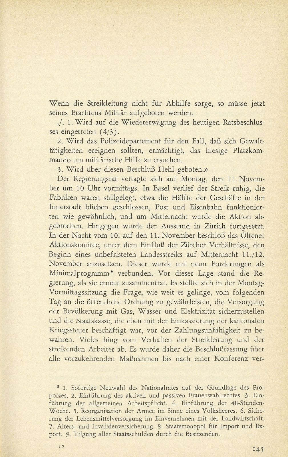 Aus den Protokollen des Basler Regierungsrates zum Landesstreik 1918 – Seite 4