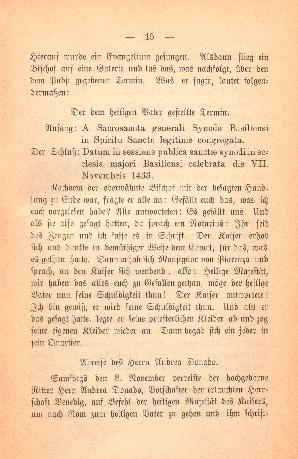 Andrea Gattaro von Padua, Tagebuch der Venetianischen Gesandten beim Concil zu Basel. (1433-1435.) – Seite 15