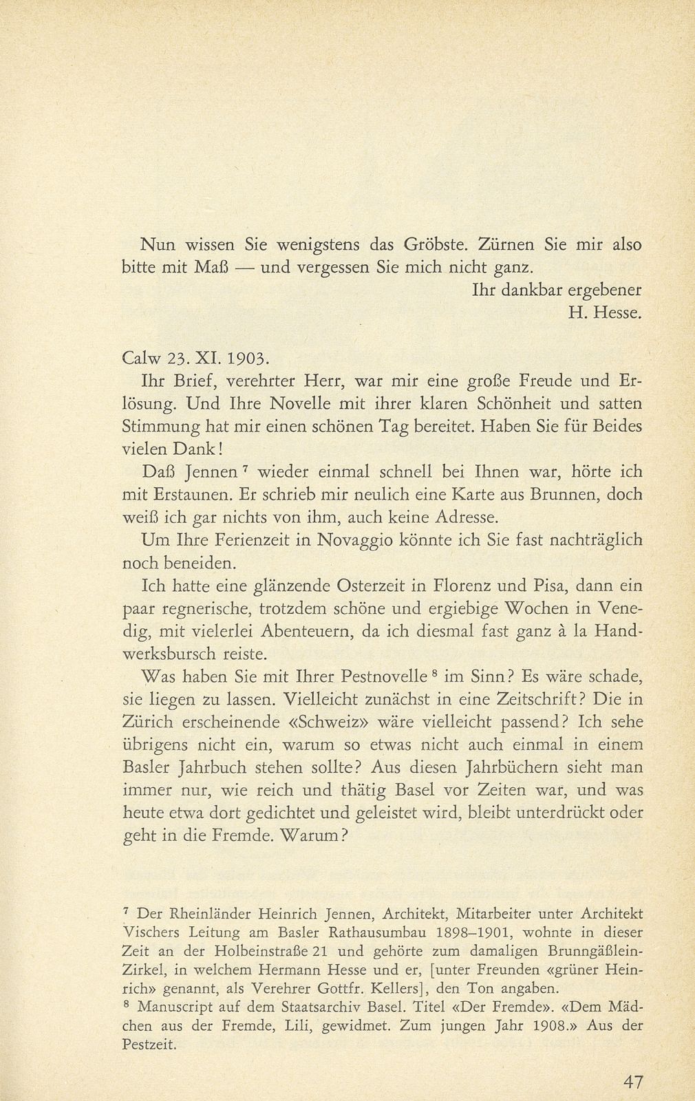 Ausgewählte Briefe an Staatsarchivar Dr. Rudolf Wackernagel oder dessen Gattin (1882-1926) – Seite 7