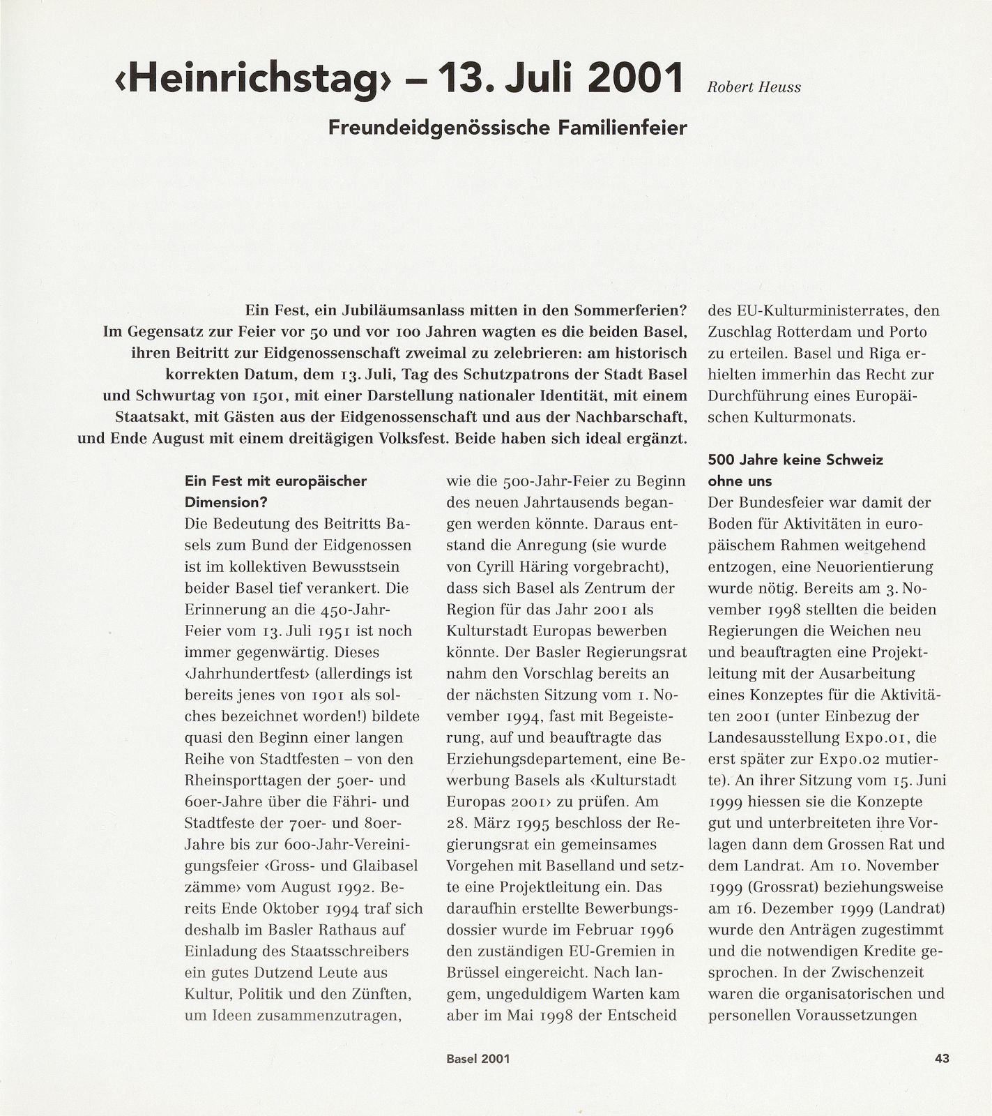 ‹Heinrichstag› – 13. Juli 2001 – Seite 1