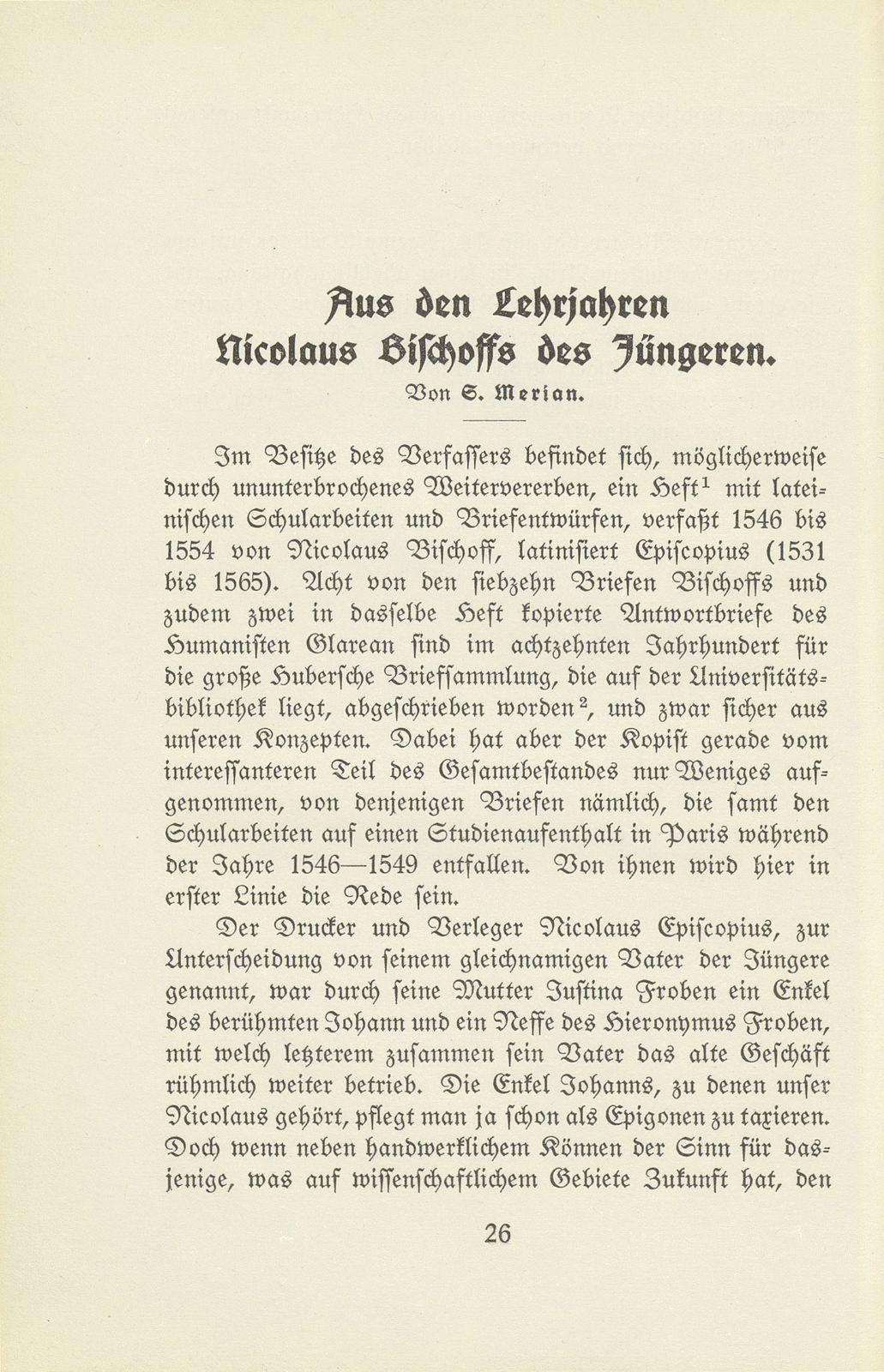 Aus den Lehrjahren Nicolaus Bischoffs des Jüngeren – Seite 1