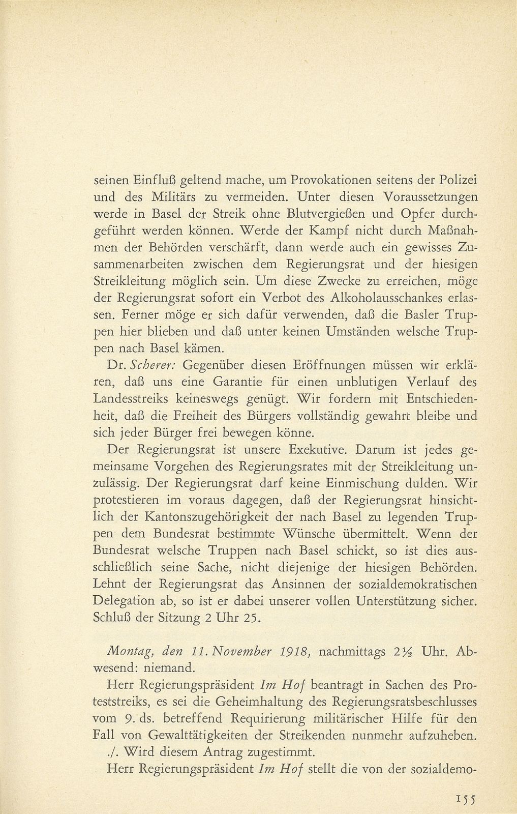 Aus den Protokollen des Basler Regierungsrates zum Landesstreik 1918 – Seite 14