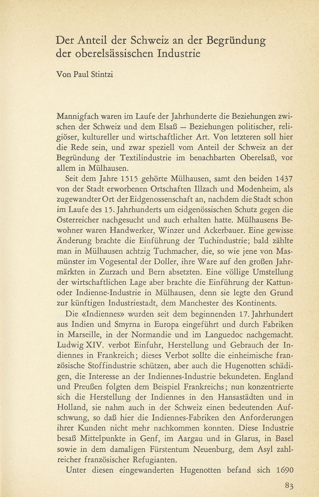 Der Anteil der Schweiz an der Begründung der oberelsässischen Industrie – Seite 1