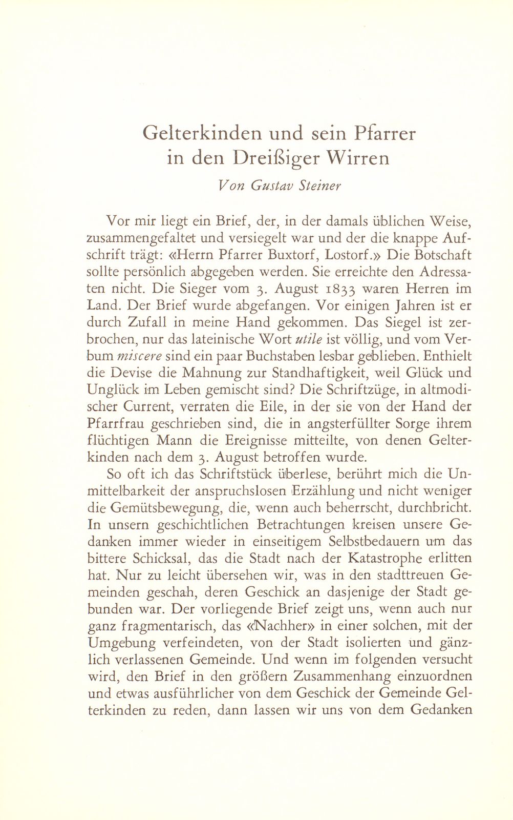 Gelterkinden und sein Pfarrer in den Dreissigerwirren – Seite 1