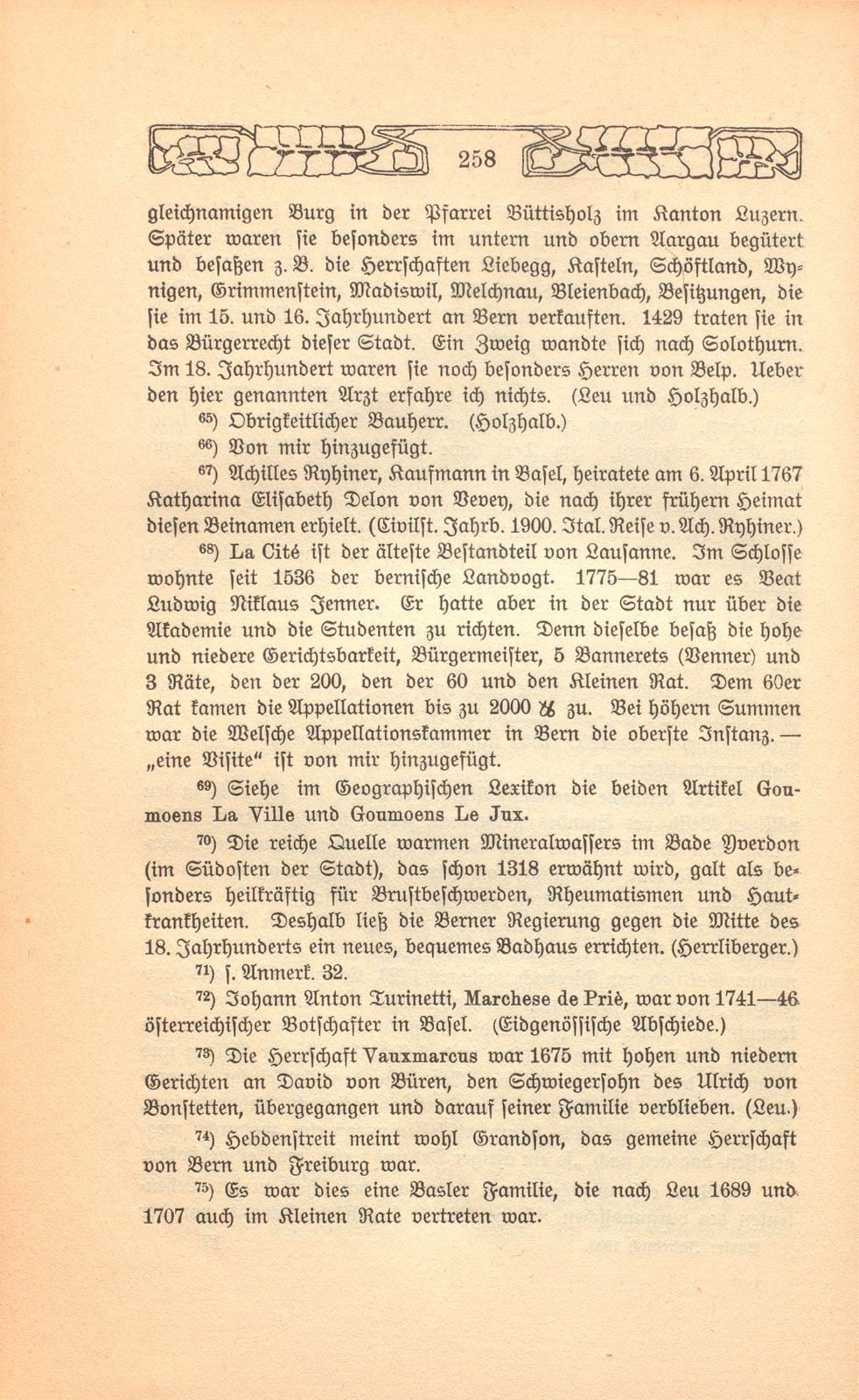 Beschreibung einer Badereise, die der Schultheiss von Liestal, Joh. David Hebdenstreit, anno 1775 mit seiner Frau nach Leuk gethan. (War damals 53 Jahre alt.) – Seite 45