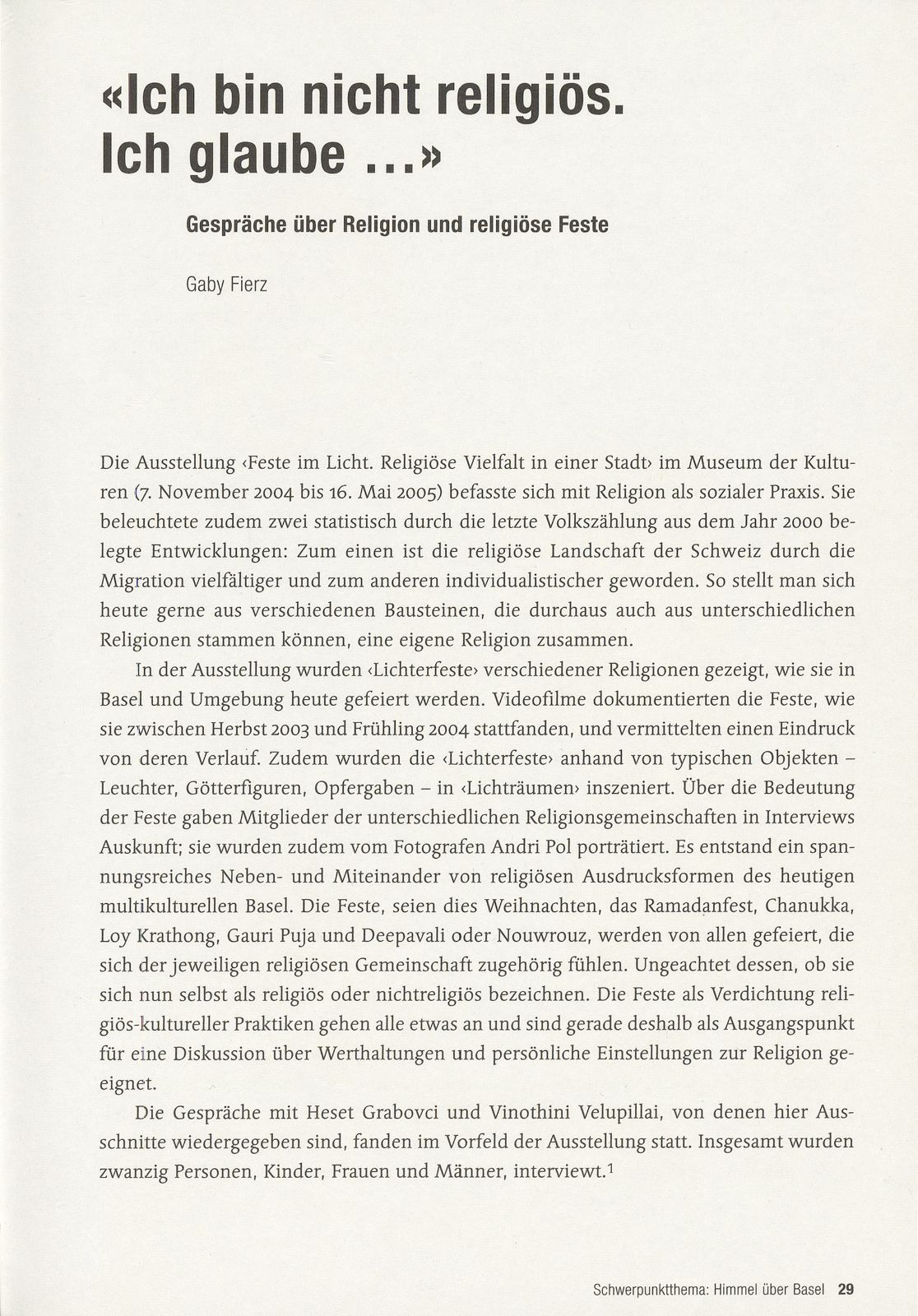 «Ich bin nicht religiös. Ich glaube…» – Seite 1