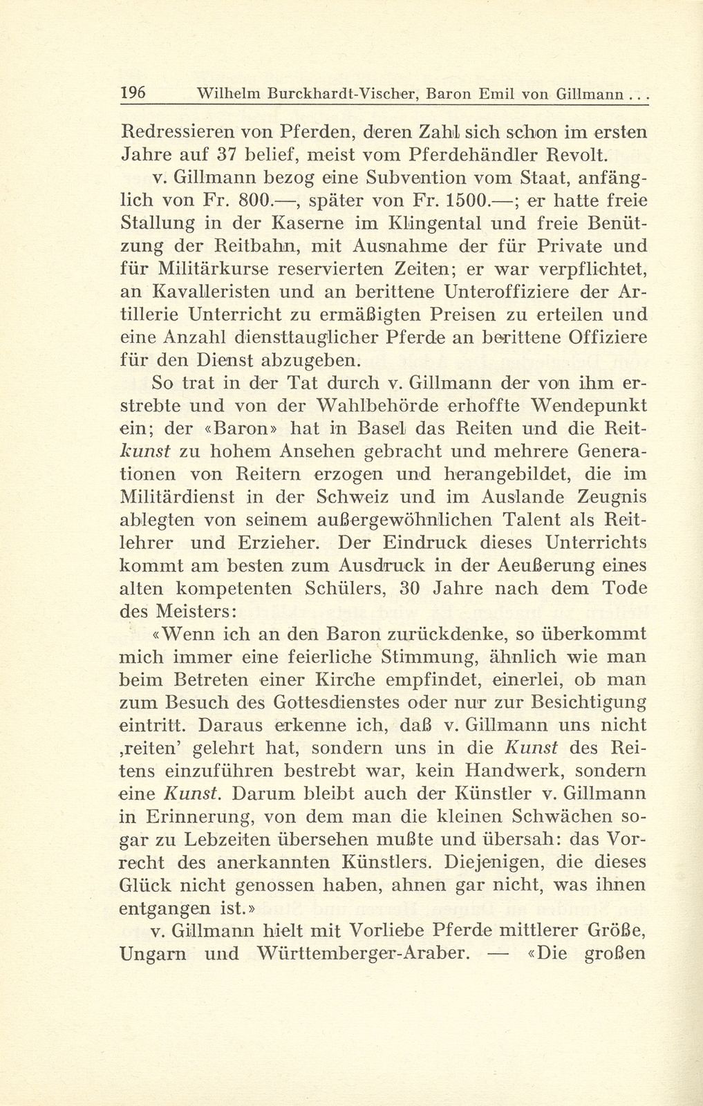 Baron Emil von Gillmann und die Entwicklung der Reitkunst in Basel – Seite 15