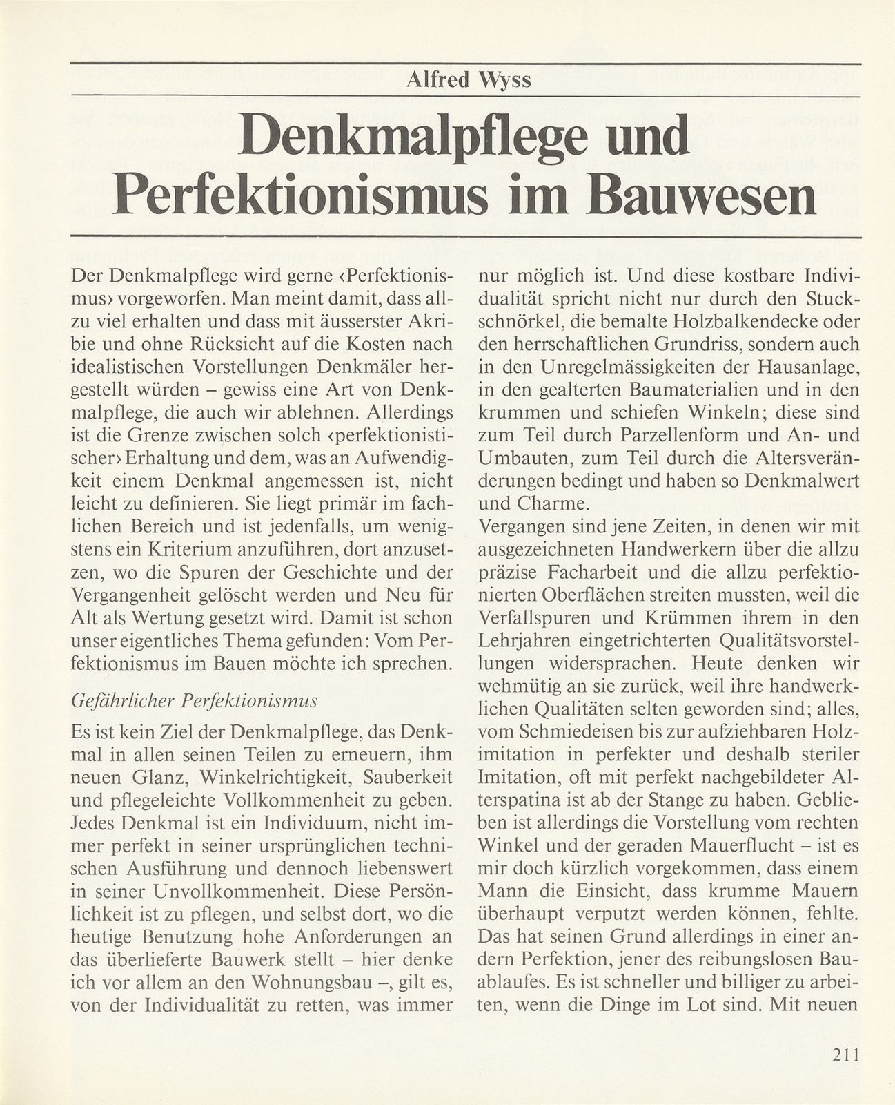 Denkmalpflege und Perfektionismus im Bauwesen – Seite 1