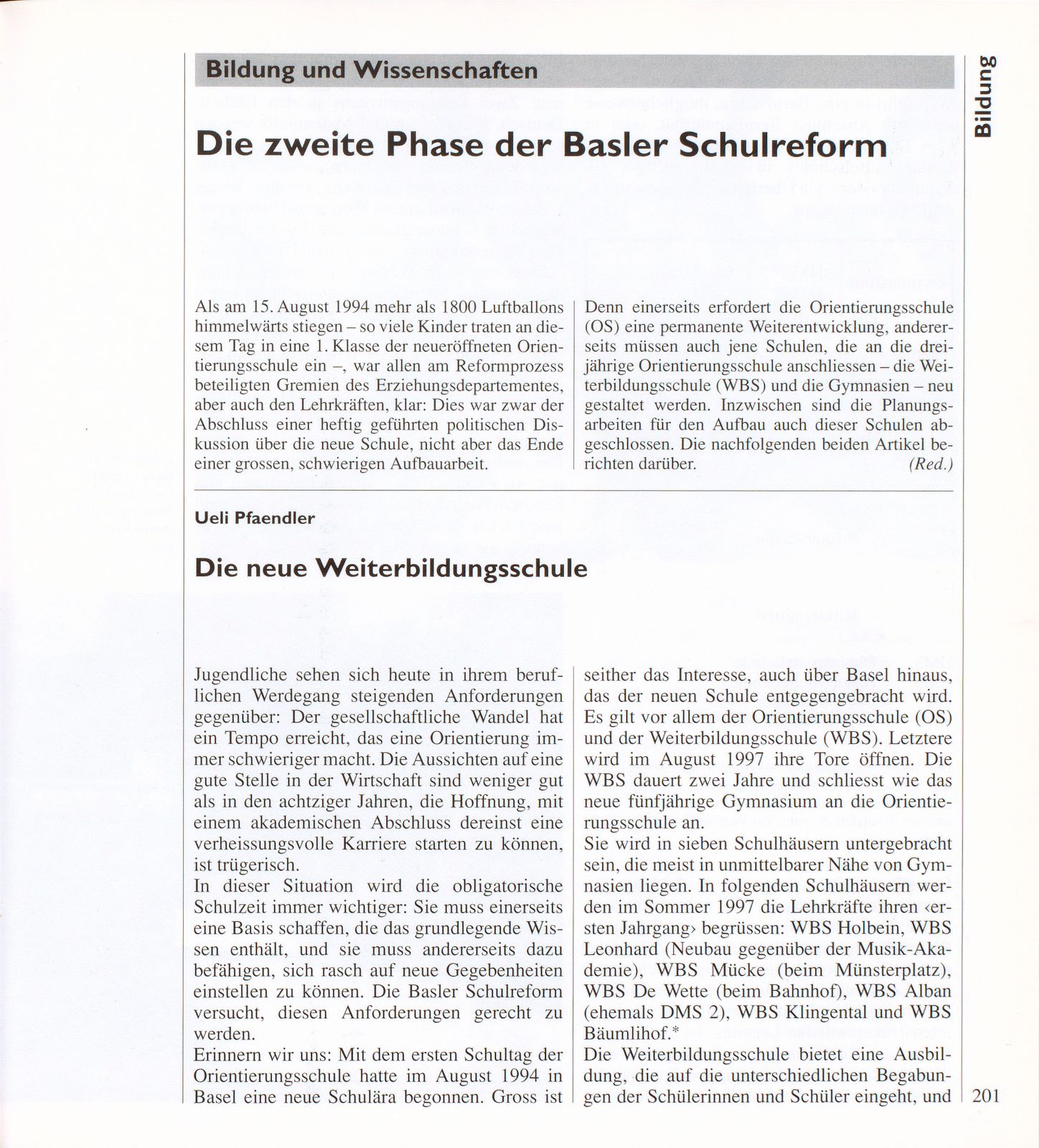 Die zweite Phase der Basler Schulreform – Seite 1