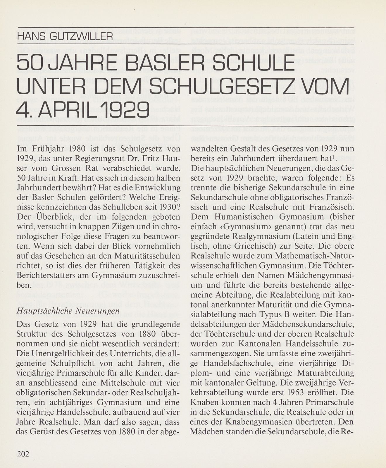 50 Jahre Basler Schule unter dem Schulgesetz vom 4. April 1929 – Seite 1