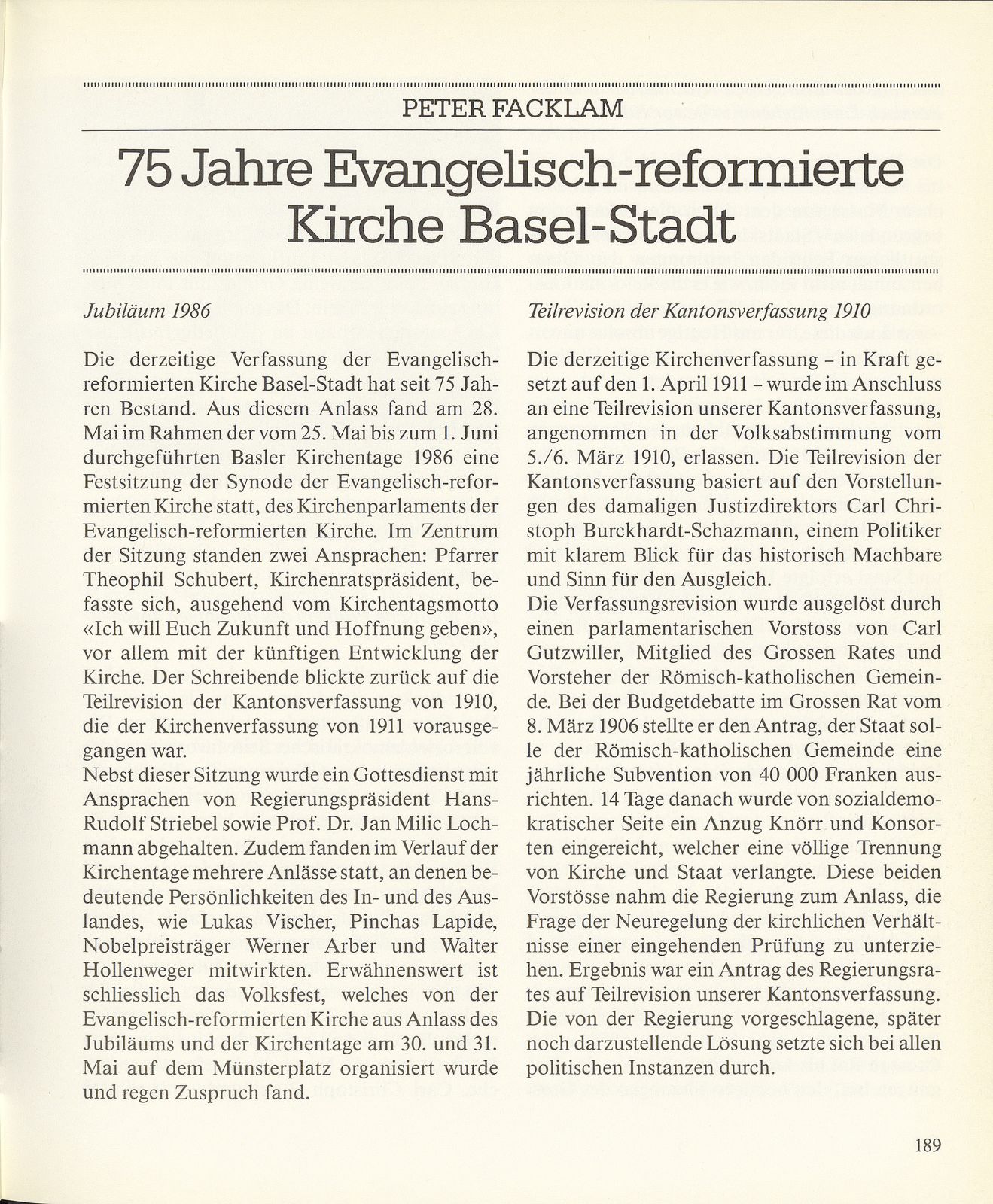 75 Jahre Evangelisch-reformierte Kirche Basel-Stadt – Seite 1