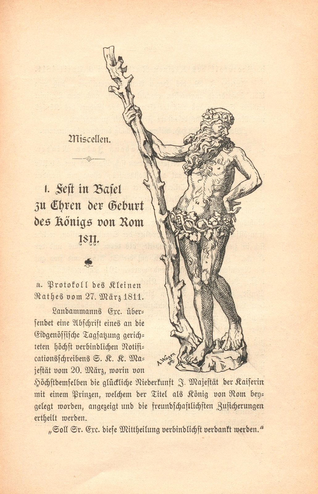 Miscellen: I. Fest in Basel zu Ehren der Geburt des Königs von Rom 1811 – Seite 1