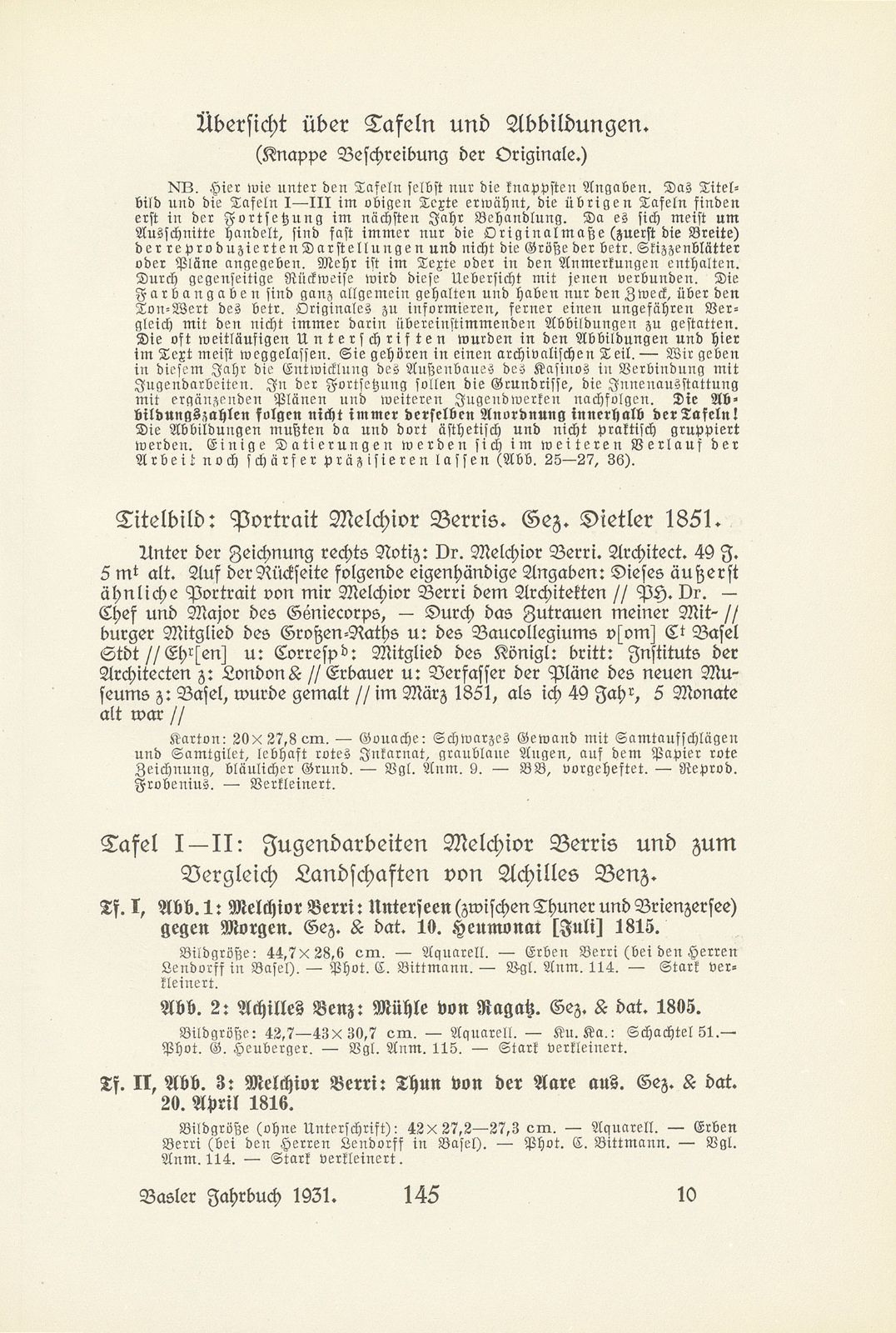 Melchior Berri. (Ein Beitrag zur Kultur des Spätklassizismus in Basel.) – Seite 123