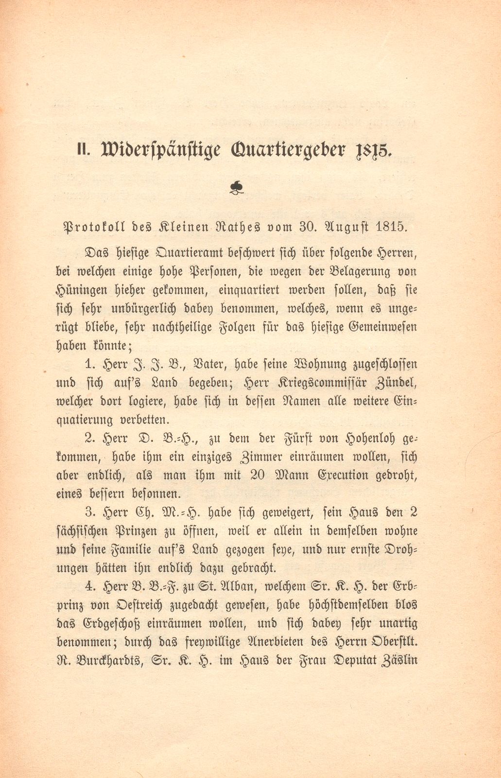 Miscellen: II. Widerspänstige Quartiergeber 1815 – Seite 1