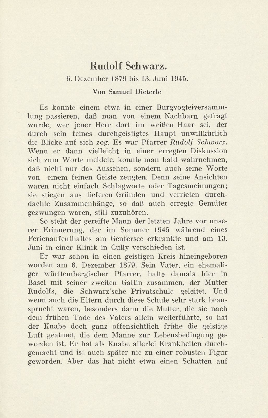 Rudolf Schwarz. 6. Dezember 1879 bis 13. Juni 1945 – Seite 1