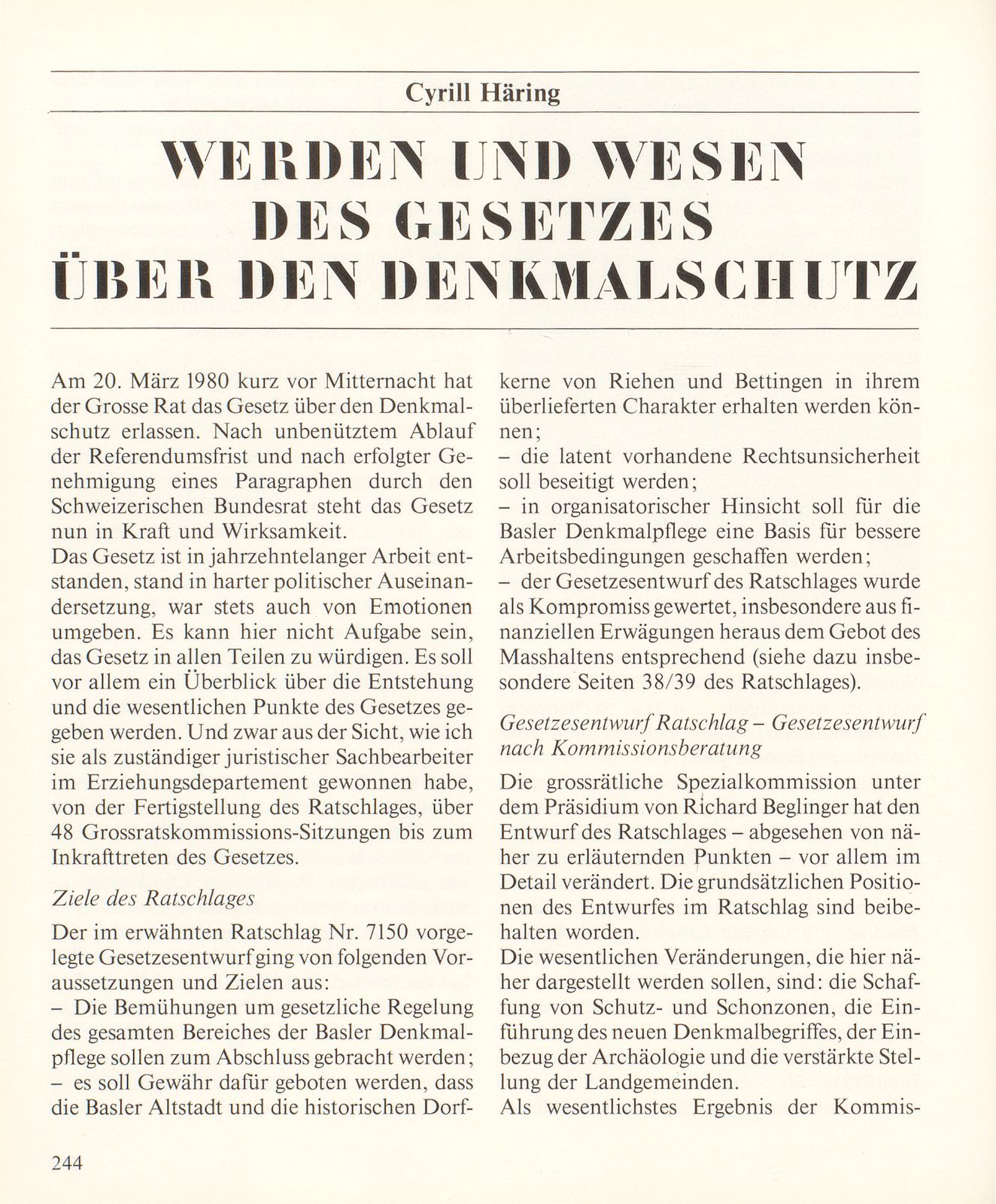 Werden und Wesen des Gesetzes über den Denkmalschutz – Seite 1