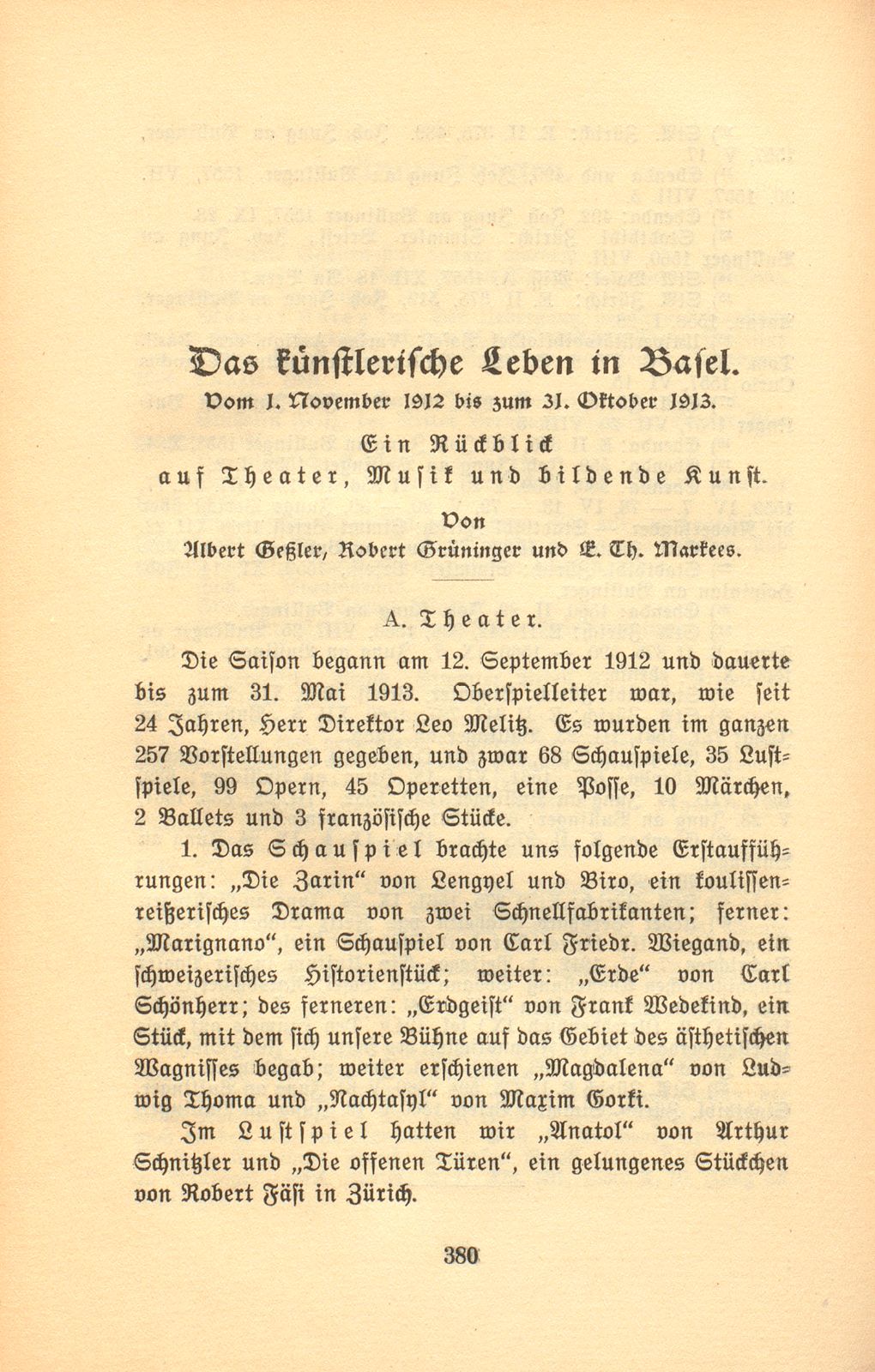 Das künstlerische Leben in Basel vom 1. November 1912 bis 31. Oktober 1913 – Seite 1