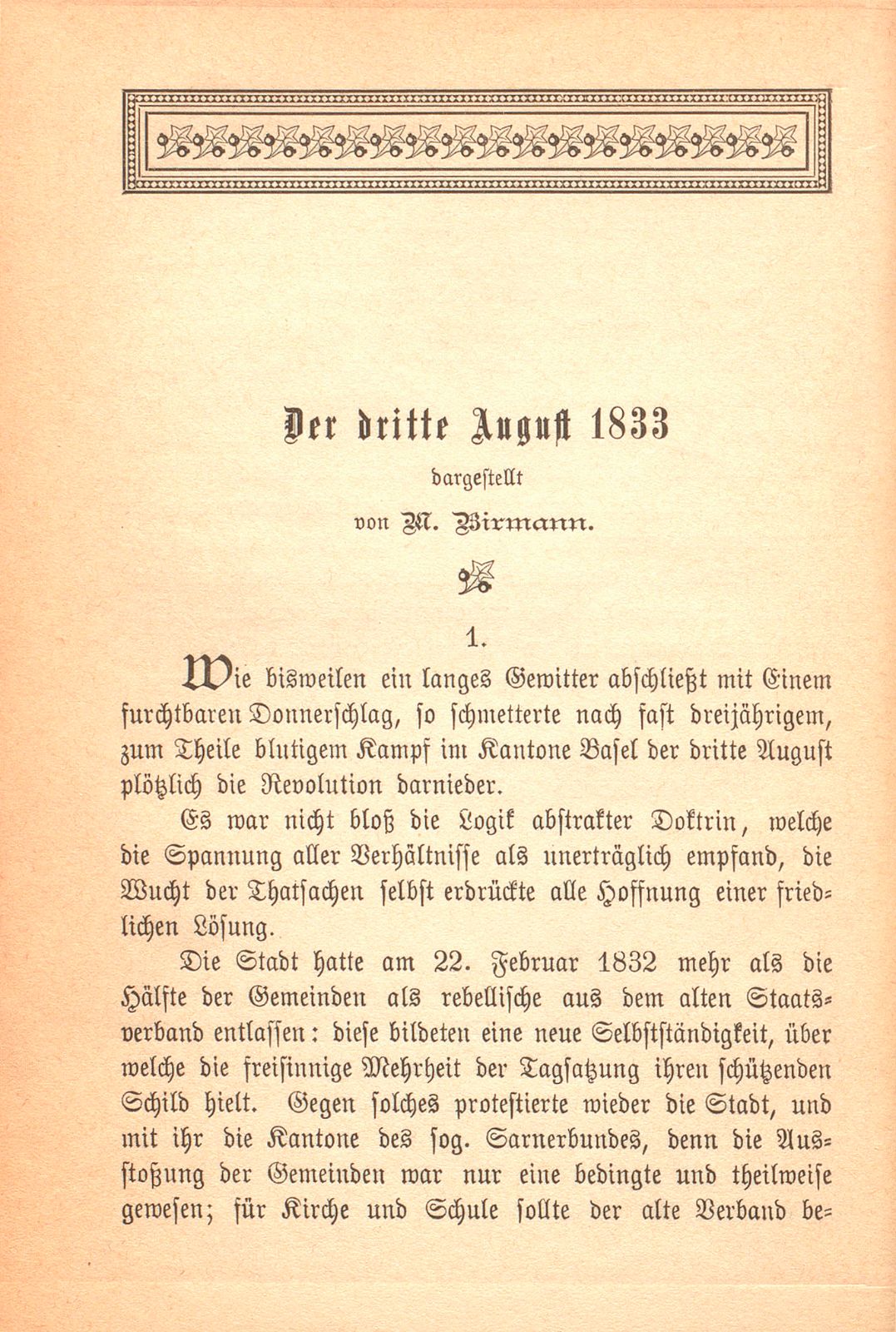 Der dritte August 1833. Mit einer Situationskarte – Seite 1