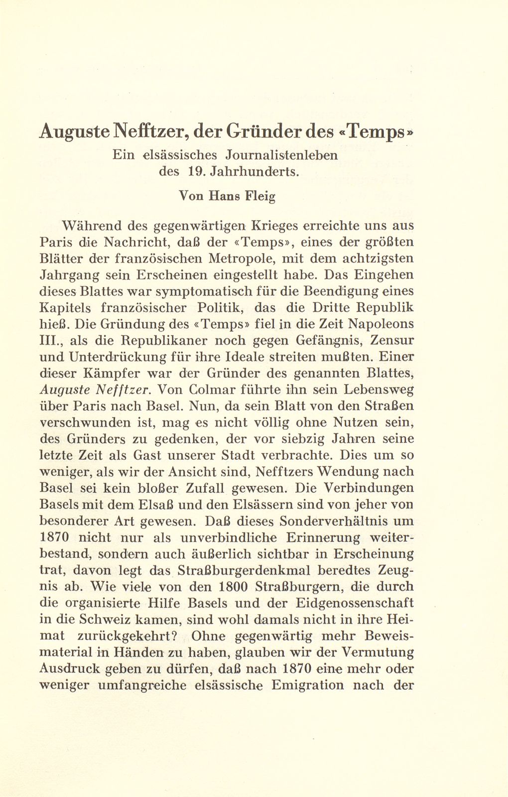 Auguste Nefftzer, der Gründer des ‹Temps› – Seite 1