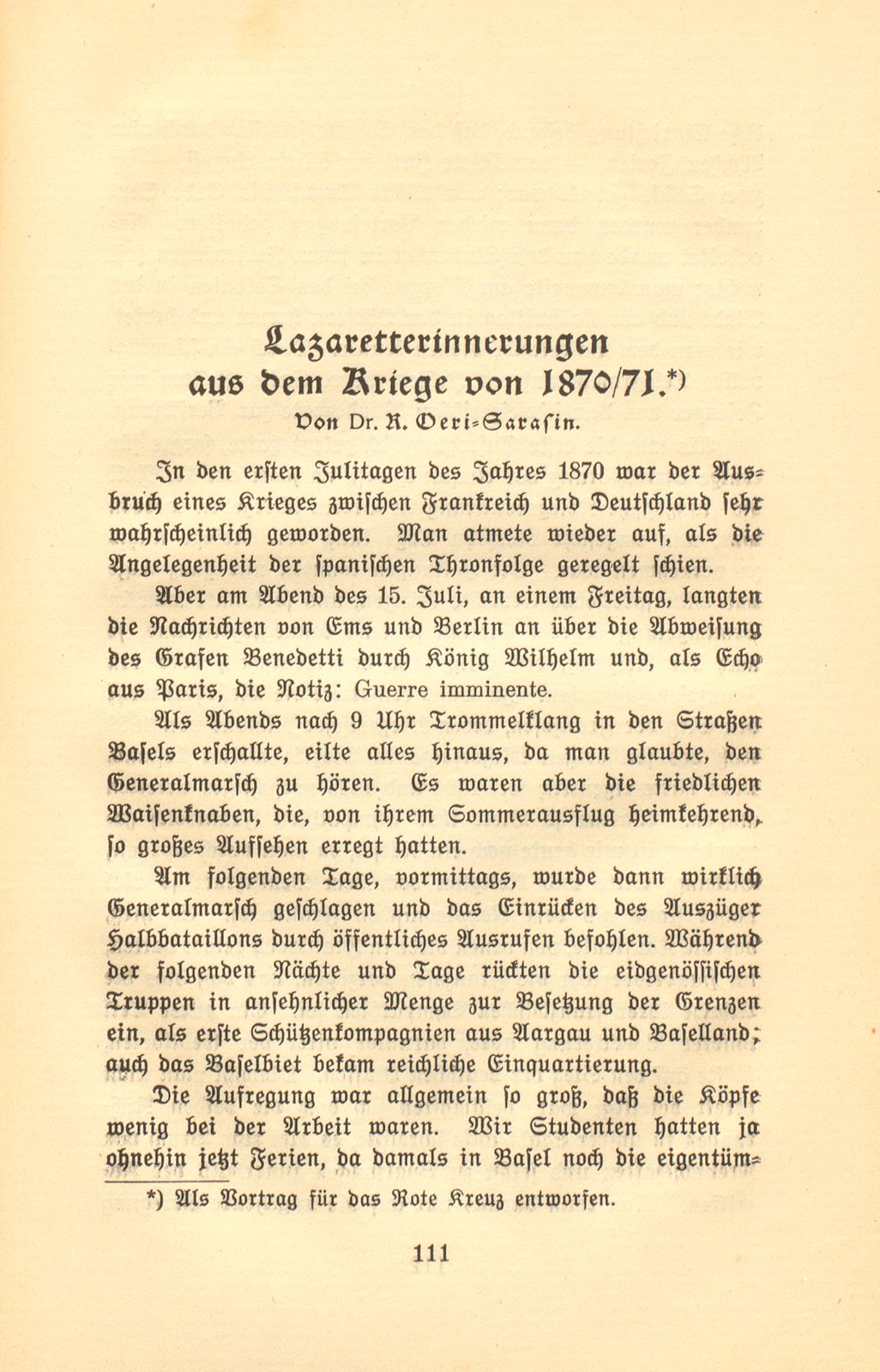 Lazaretterinnerungen aus dem Kriege 1870/71 – Seite 1