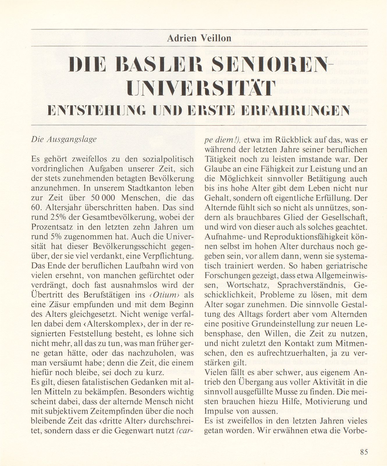 Die Basler Senioren-Universität – Seite 1