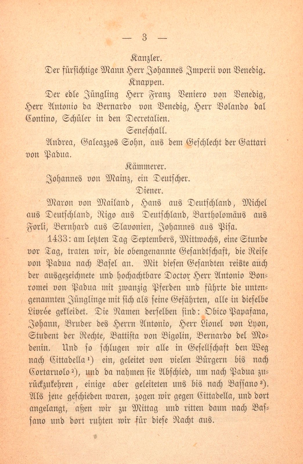 Andrea Gattaro von Padua, Tagebuch der Venetianischen Gesandten beim Concil zu Basel. (1433-1435.) – Seite 3