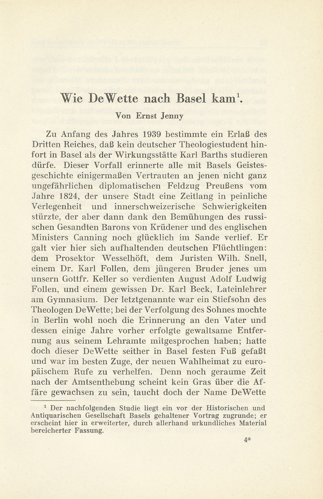 Wie De Wette nach Basel kam – Seite 1