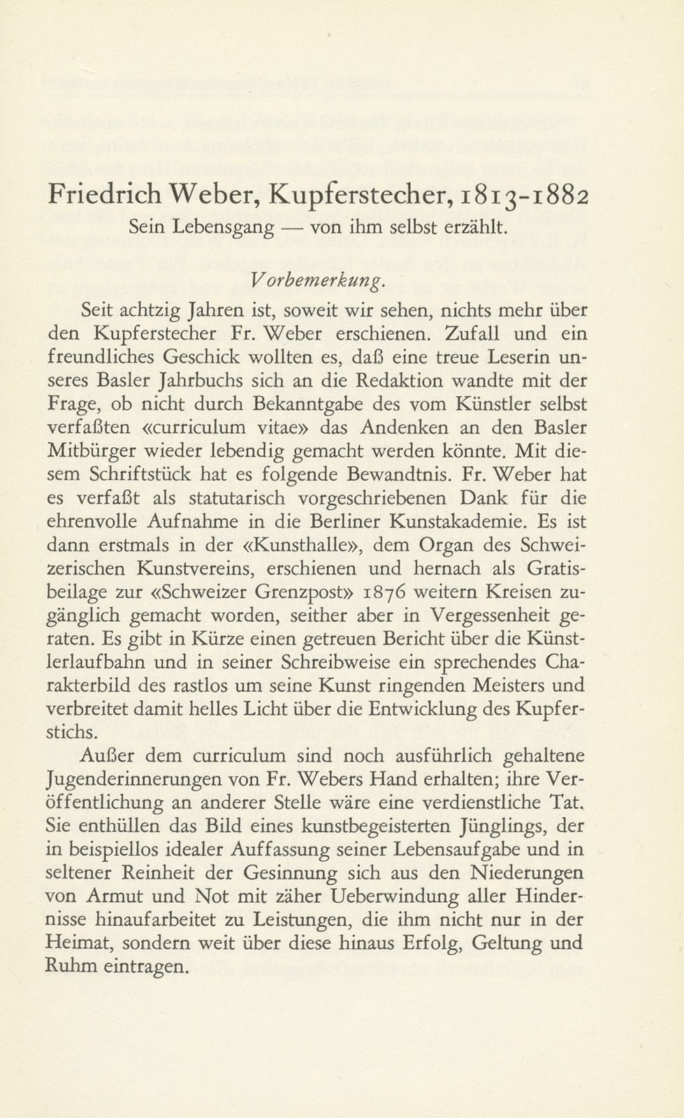 Friedrich Weber, Kupferstecher, 1813-1882. Sein Lebensgang – von ihm selbst erzählt – Seite 1