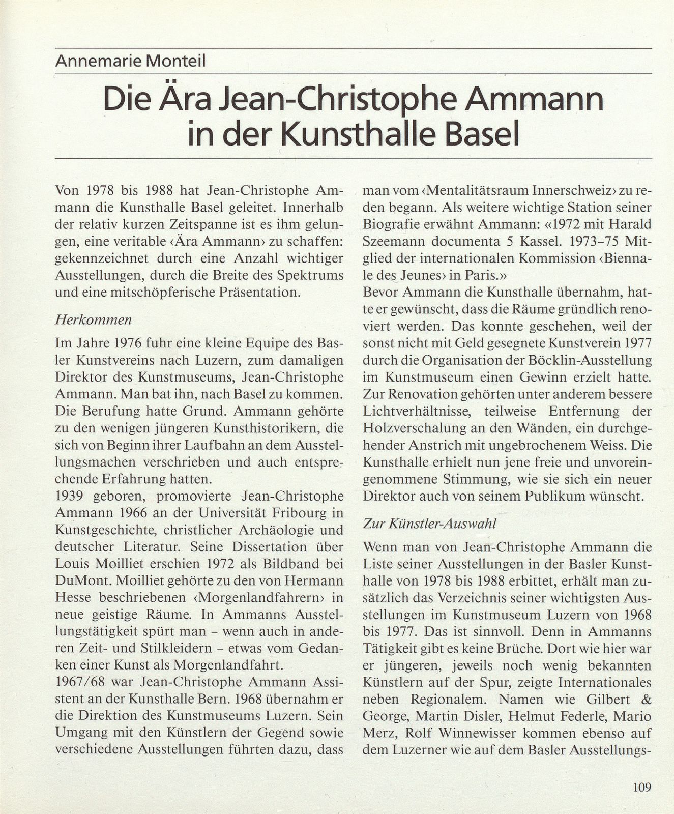 Die Ära Jean-Christophe Ammann in der Kunsthalle Basel – Seite 1