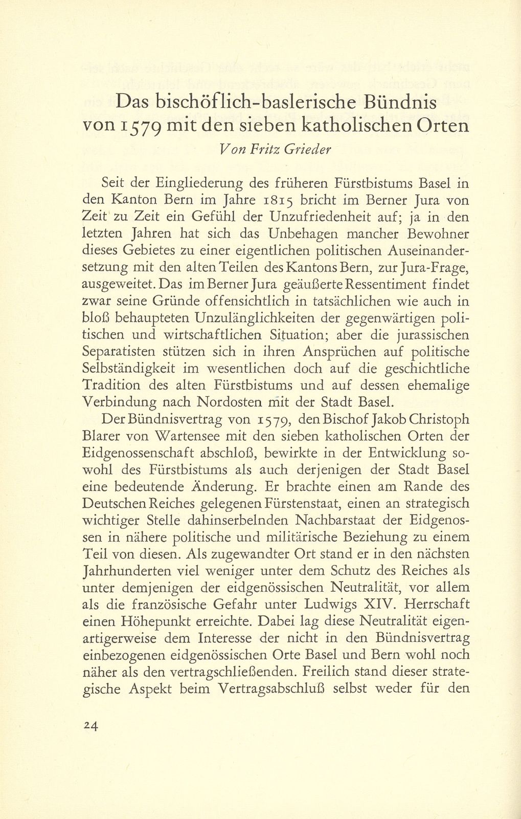 Das bischöflich-baslerische Bündnis von 1579 mit den sieben katholischen Orten – Seite 1