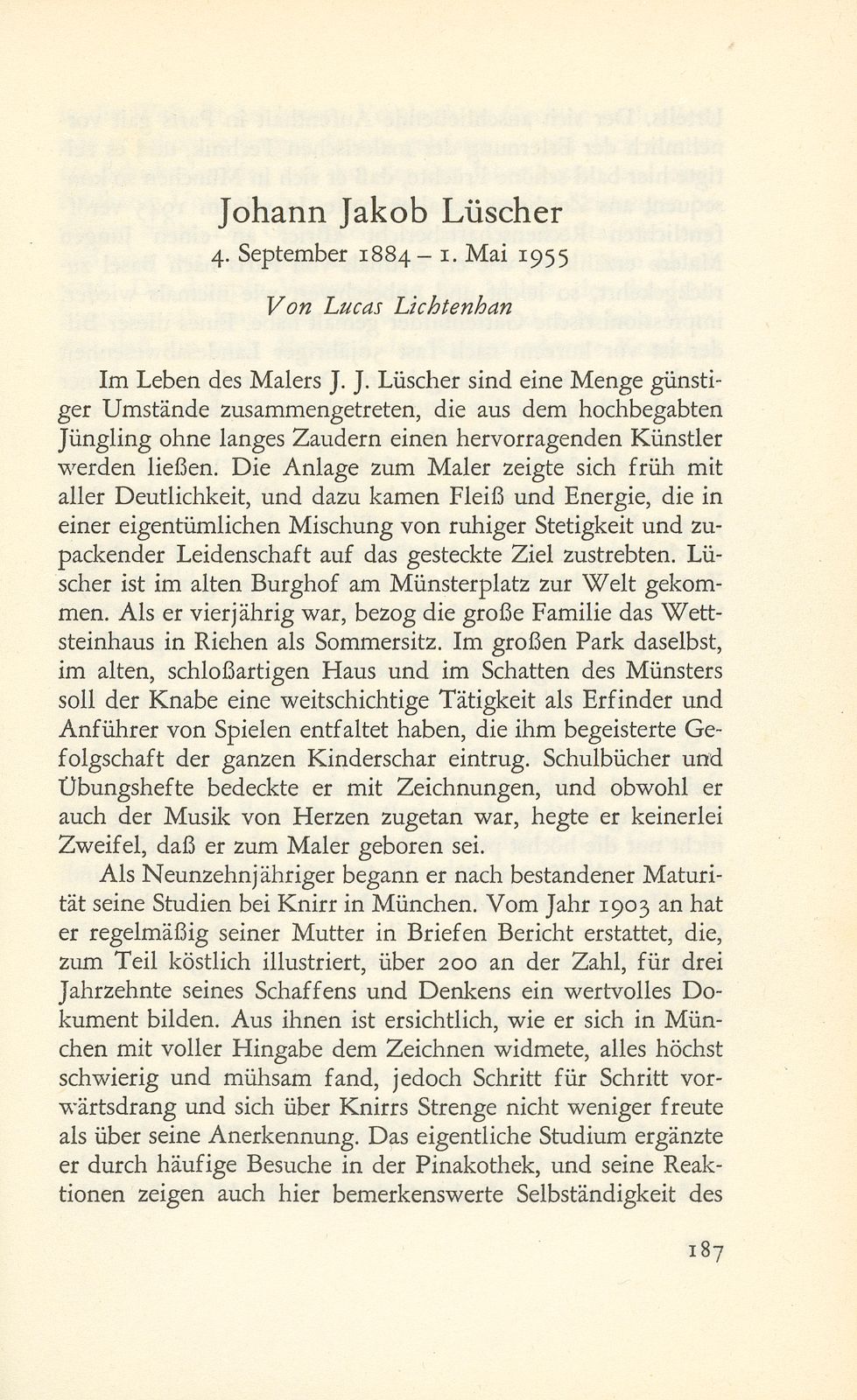 Johann Jakob Lüscher 4. September 1884 – 1. Mai 1955 – Seite 1