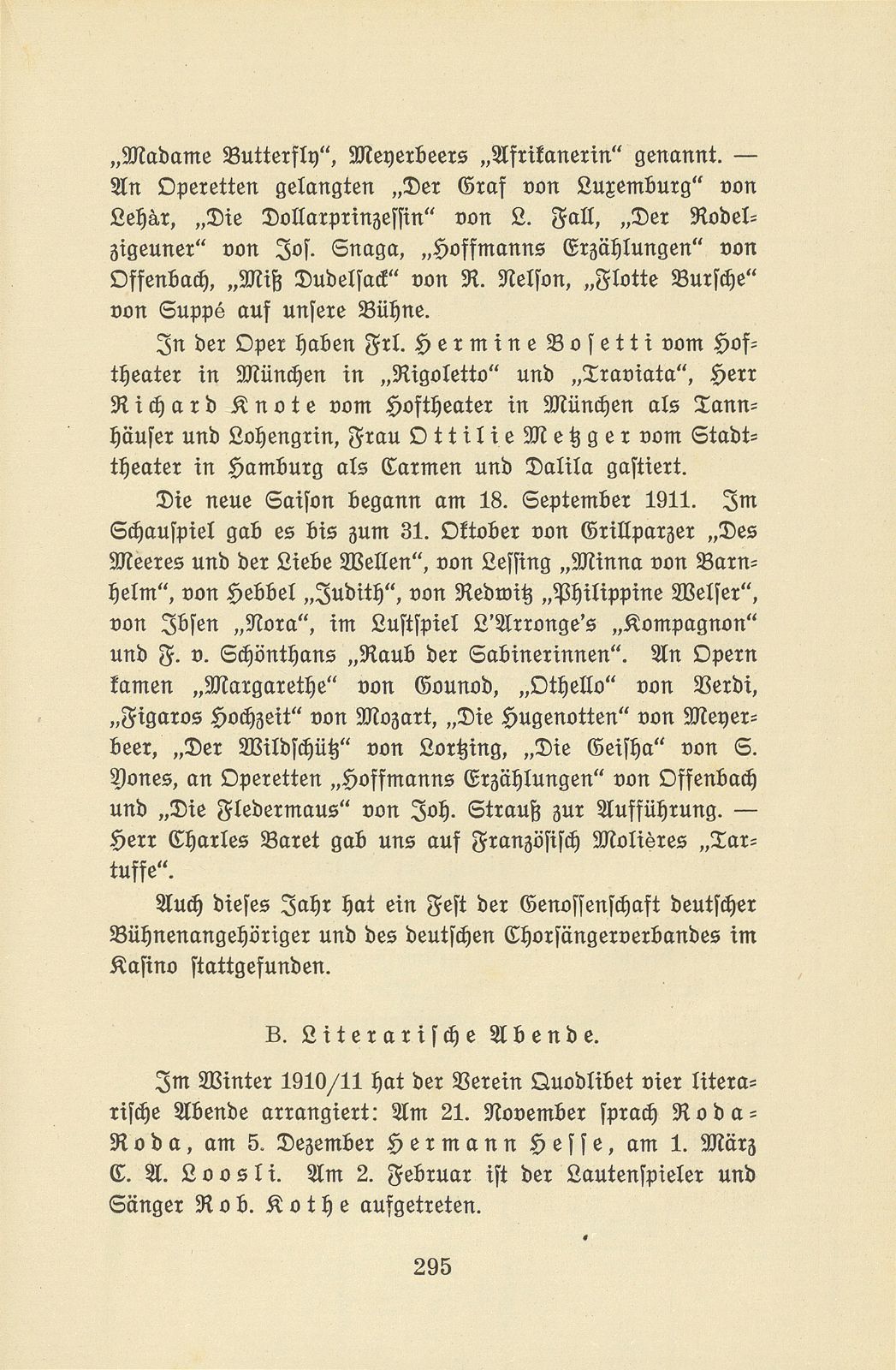 Das künstlerische Leben in Basel vom 1. November 1910 bis 31. Oktober 1911 – Seite 1