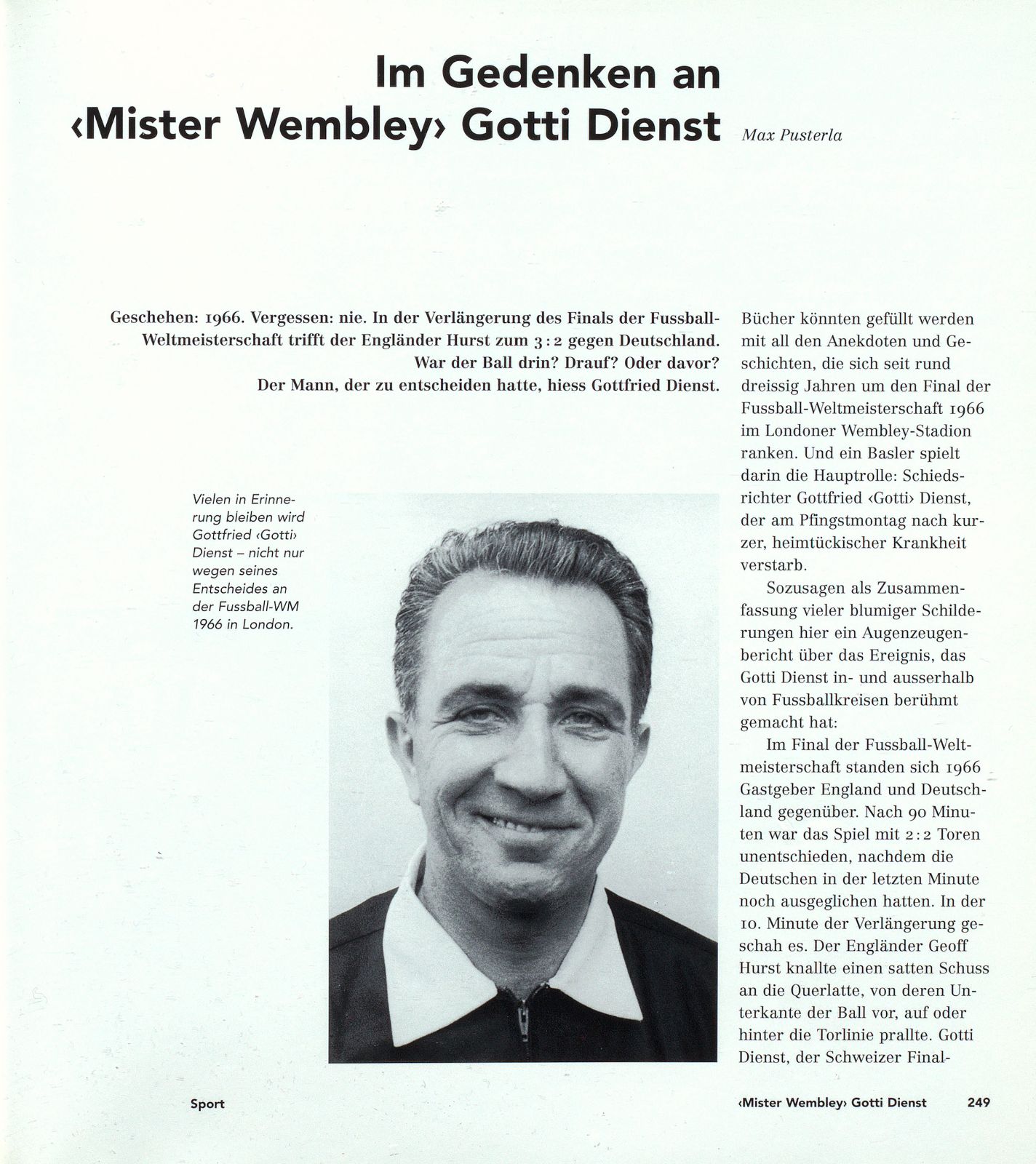 Im Gedenken an ‹Mister Wembley› Gotti Dienst – Seite 1