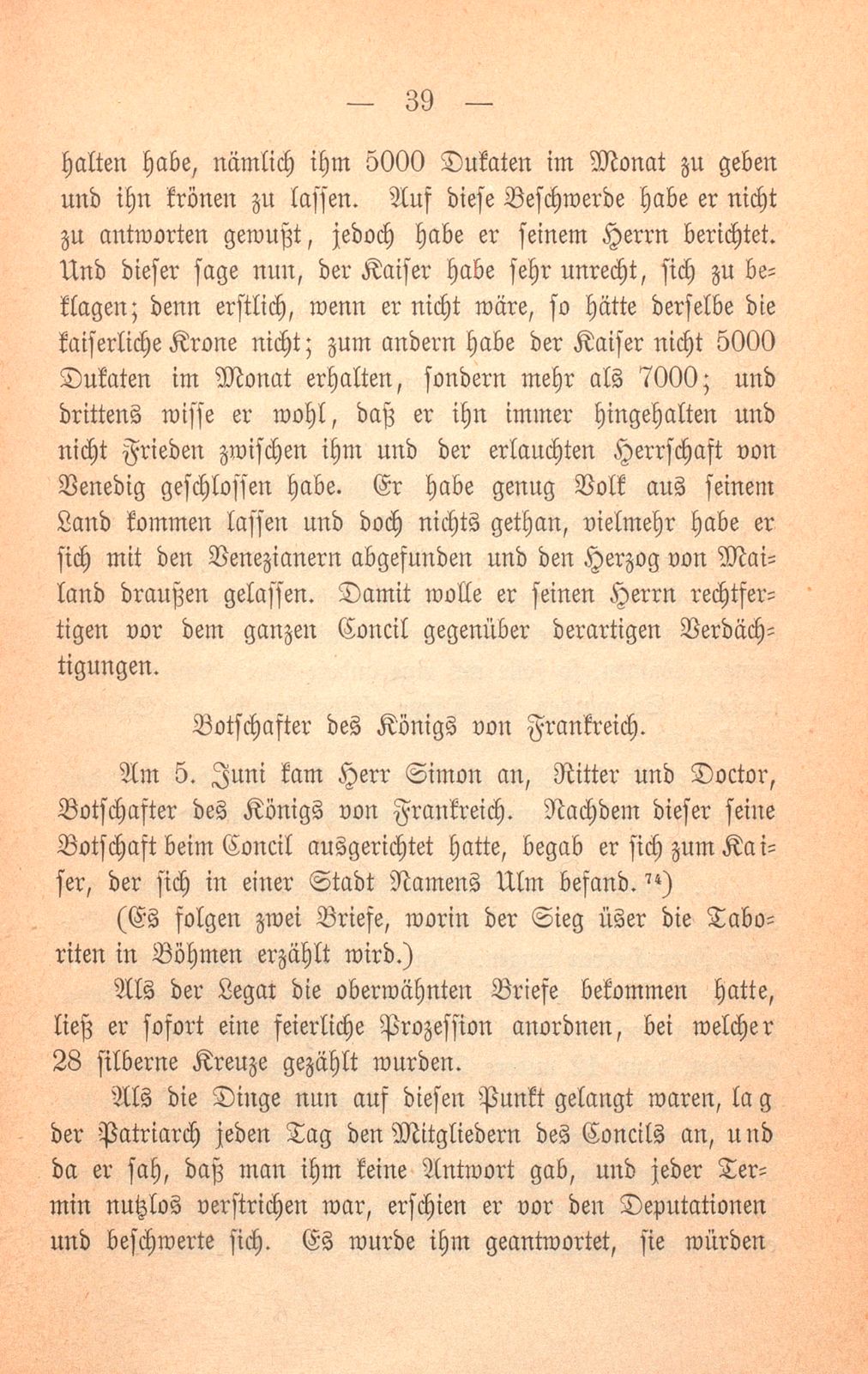 Andrea Gattaro von Padua, Tagebuch der Venetianischen Gesandten beim Concil zu Basel. (1433-1435.) – Seite 39