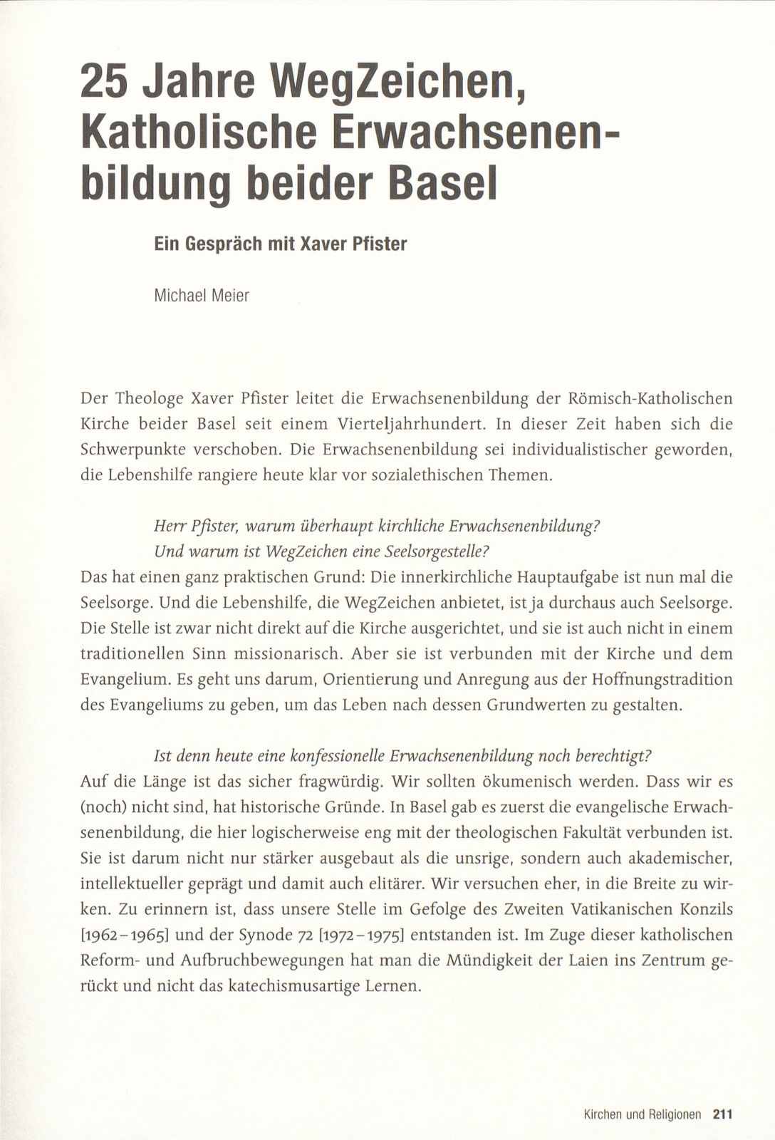 25 Jahre WegZeichen, Katholische Erwachsenenbildung beider Basel – Seite 1