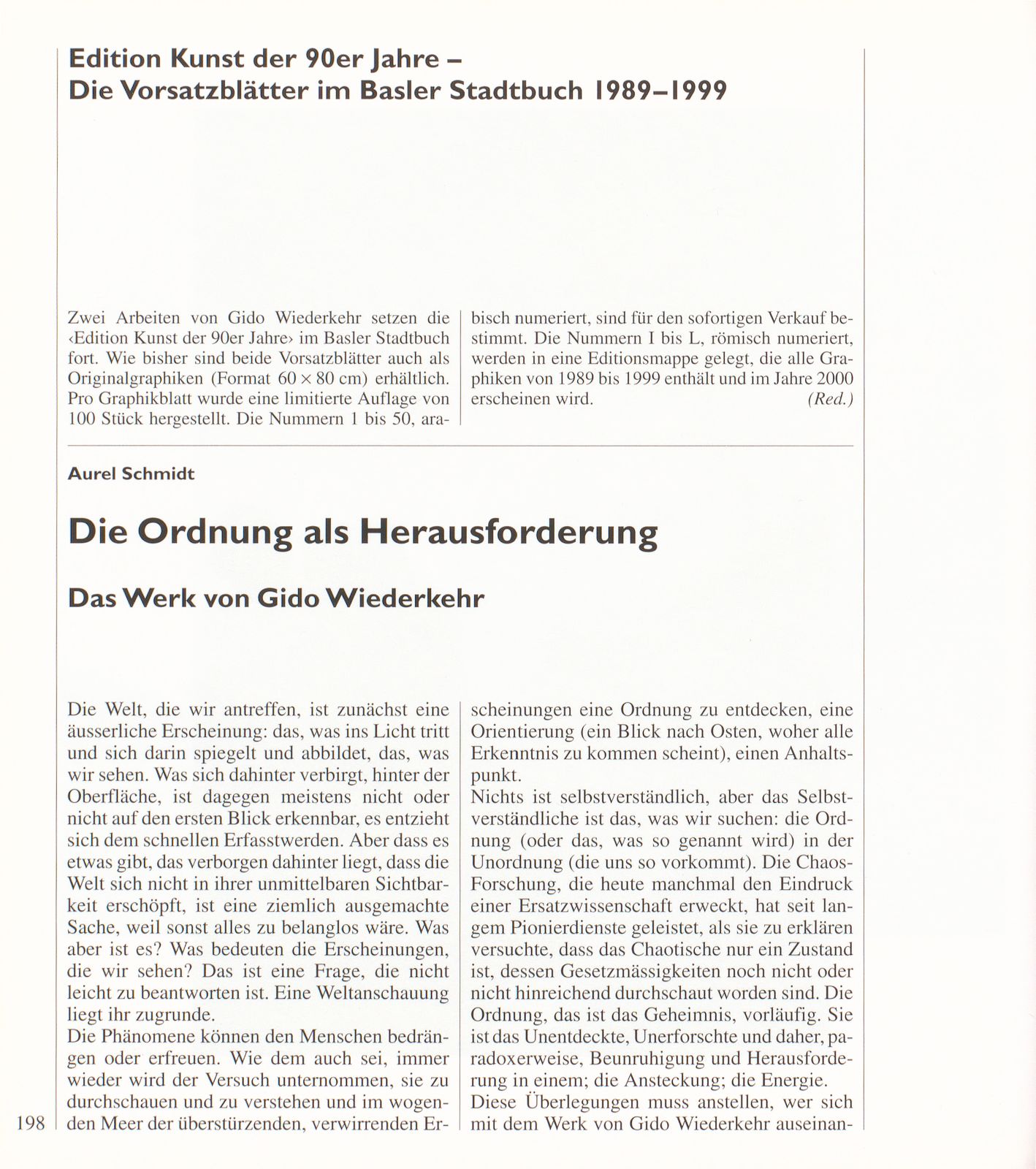 ‹Edition Kunst der 90er Jahre› – Die Vorsatzblätter im Basler Stadtbuch 1989-1999 – Seite 1