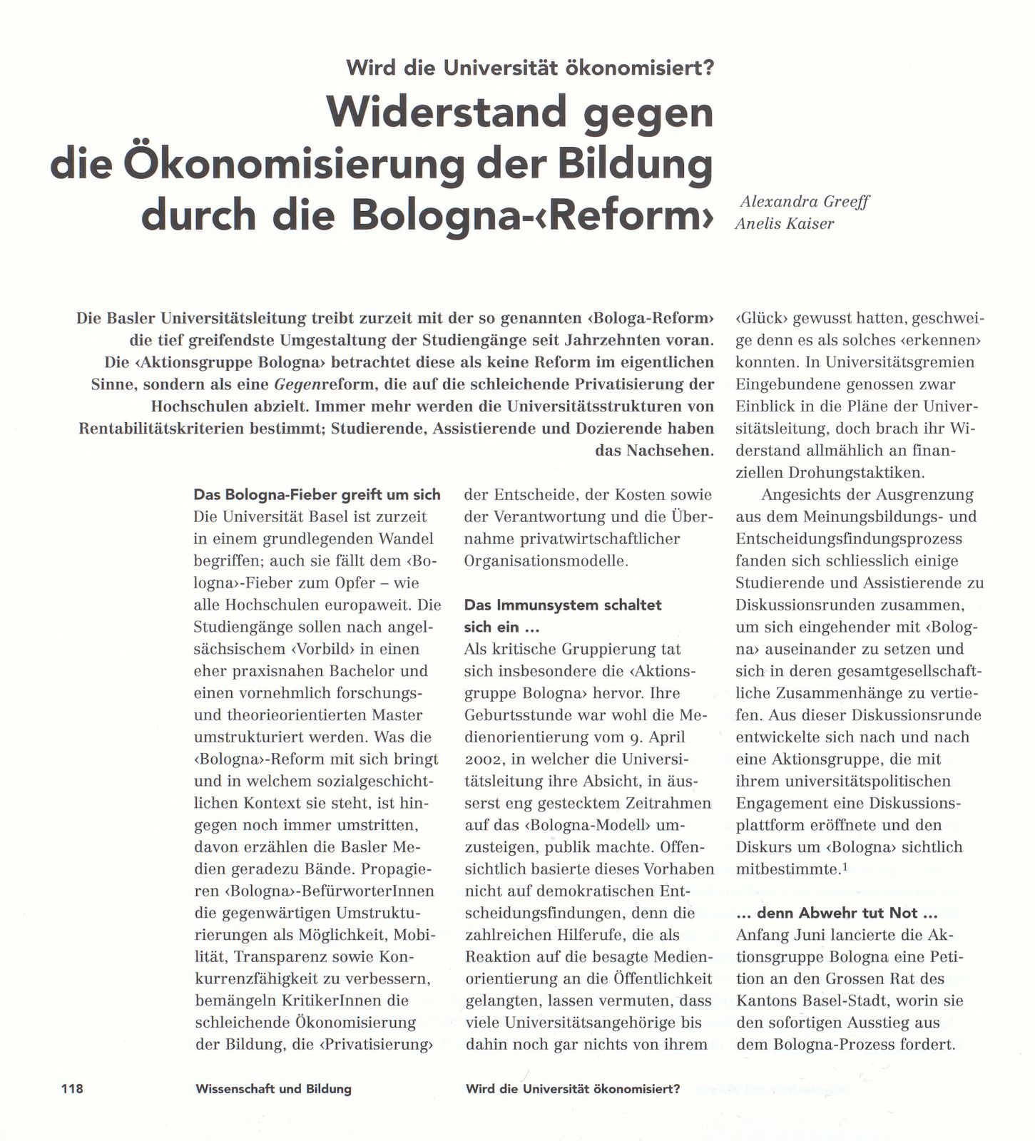 Widerstand gegen die Ökonomisierung der Bildung durch die Bologna- ‹Reform› – Seite 1