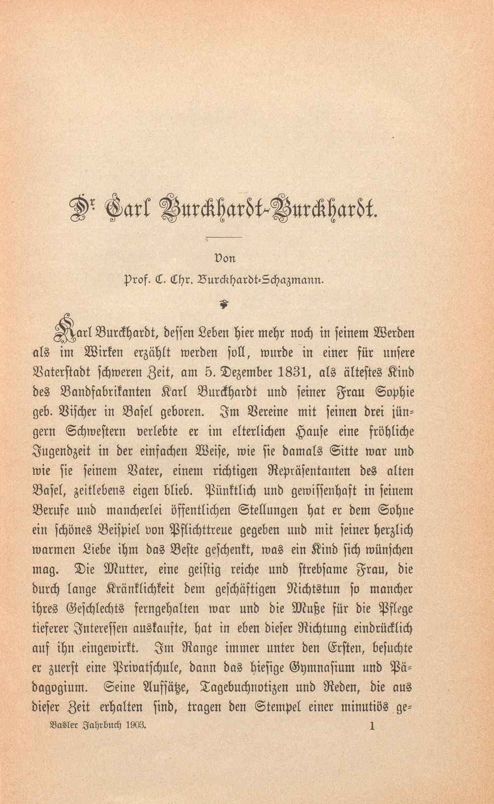 Dr. Karl Burckhardt-Burckhardt – Seite 1