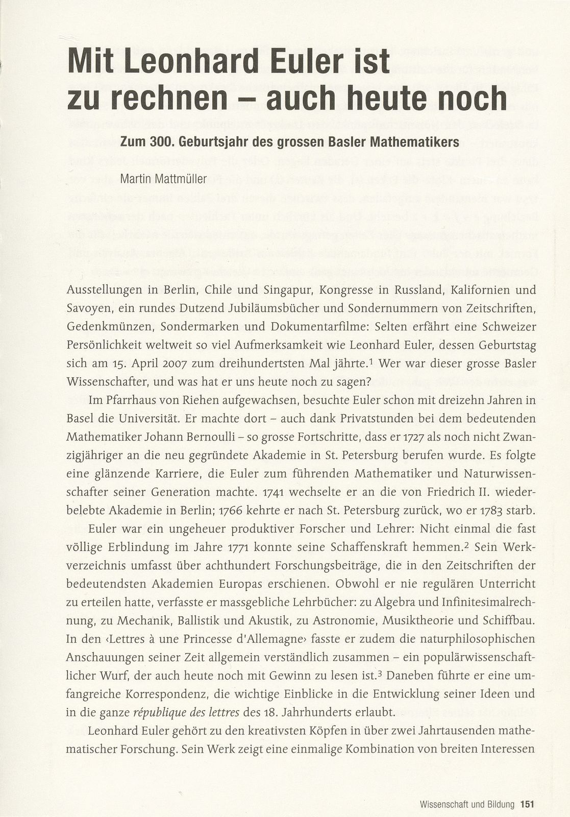 Mit Leonhard Euler ist zu rechnen – auch heute noch – Seite 1