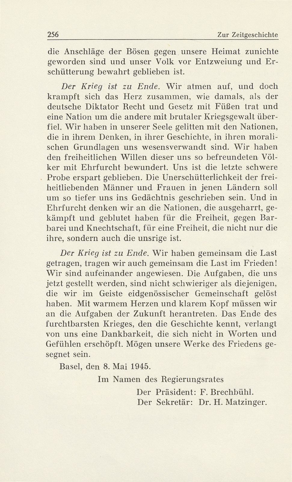 Zur Zeitgeschichte. Kundgebung der Basler Regierung zum Kriegsende in Europa – Seite 3