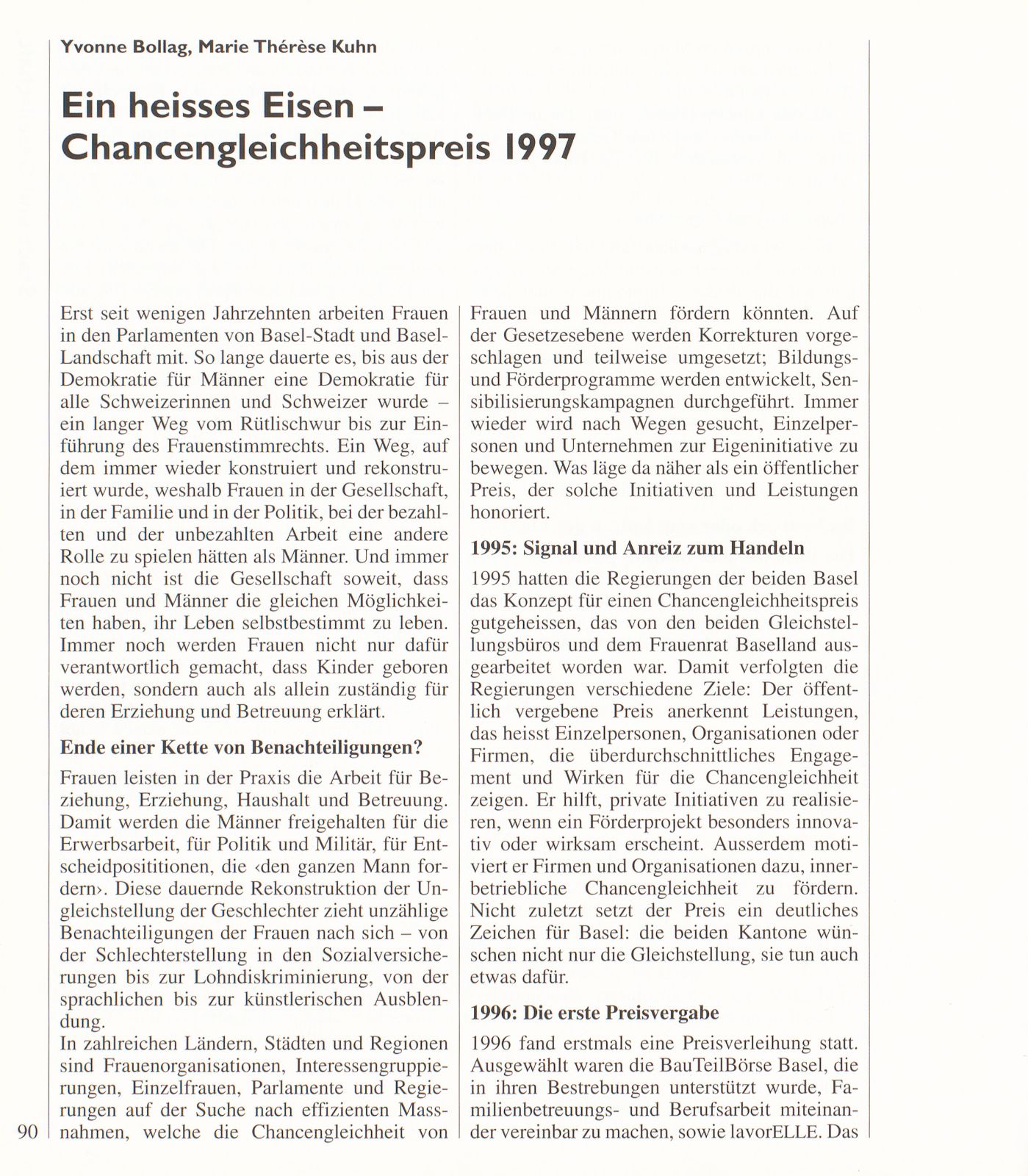 Ein heisses Eisen – Chancengleichheitspreis 1997 – Seite 1