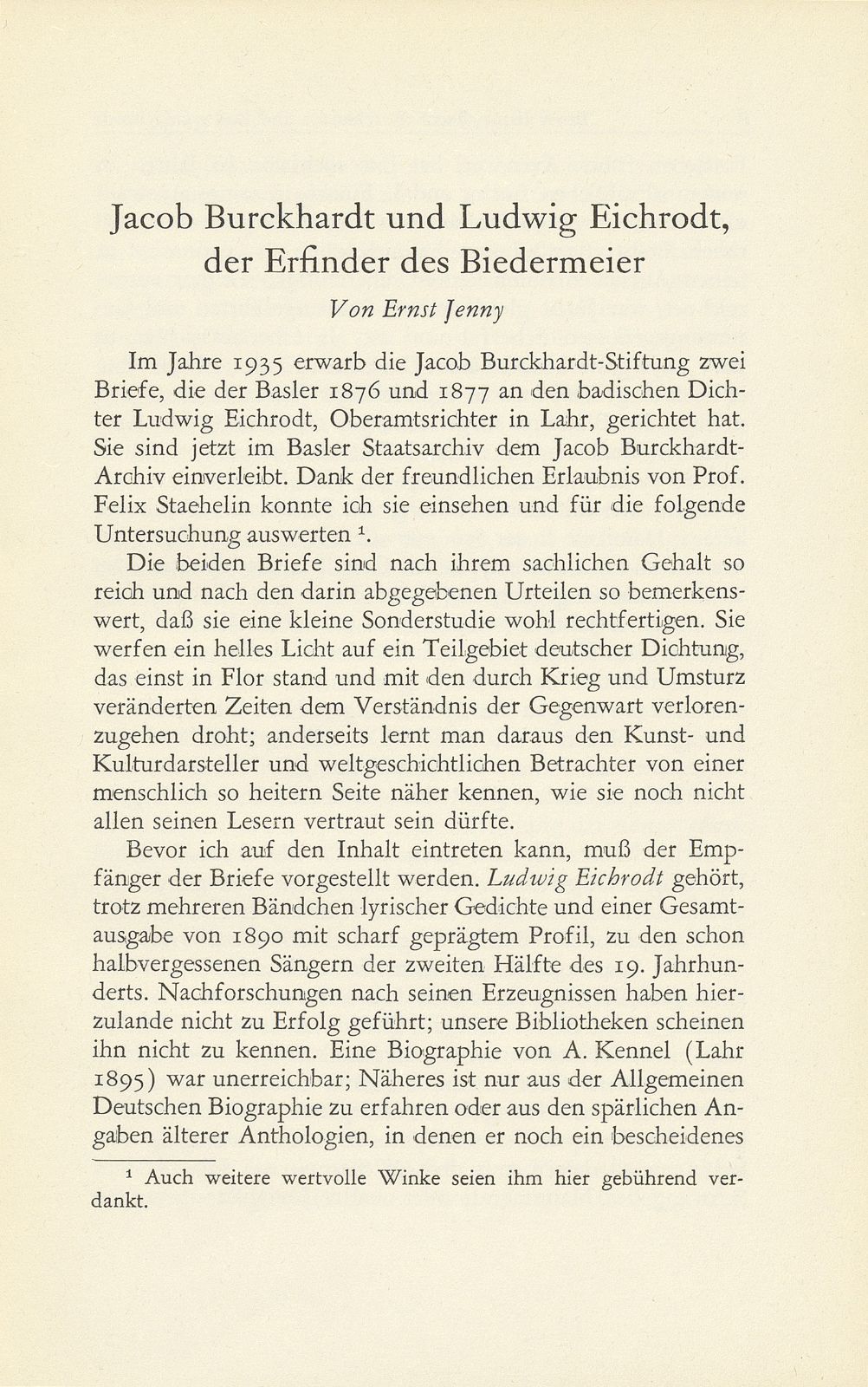 Jacob Burckhardt und Ludwig Eichrodt, der Erfinder des Biedermeier – Seite 1