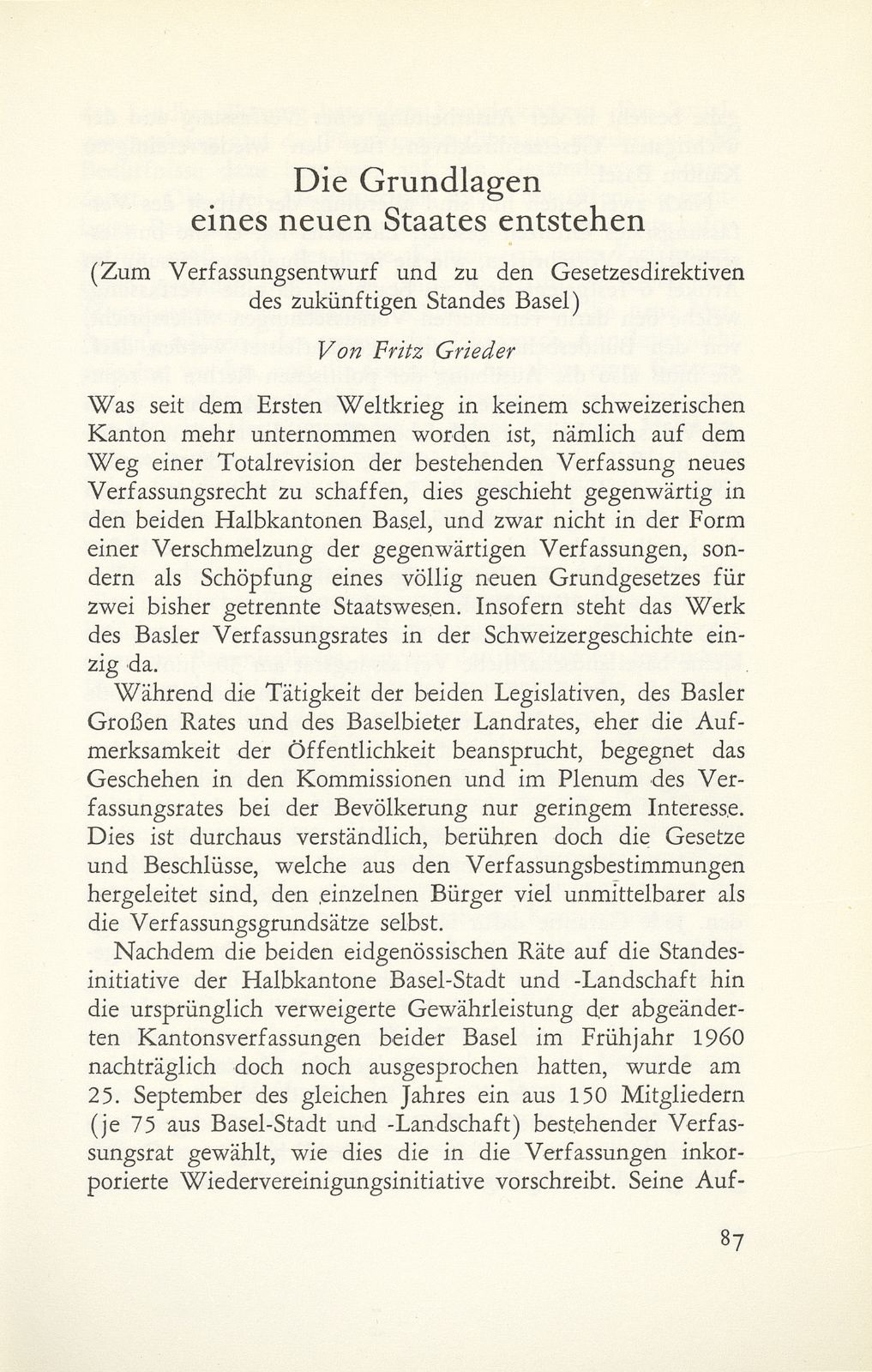 Die Grundlagen eines neuen Staates entstehen. (Zum Verfassungsentwurf und zu den Gesetzesdirektiven des zukünftigen Standes Basel.) – Seite 1