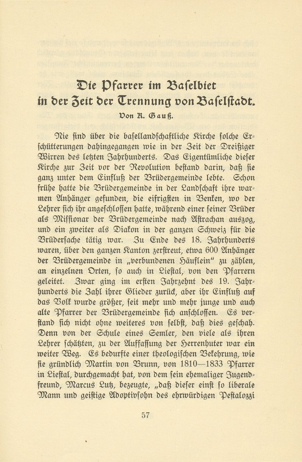 Die Pfarrer im Baselbiet in der Zeit der Trennung von Basel-Stadt – Seite 1