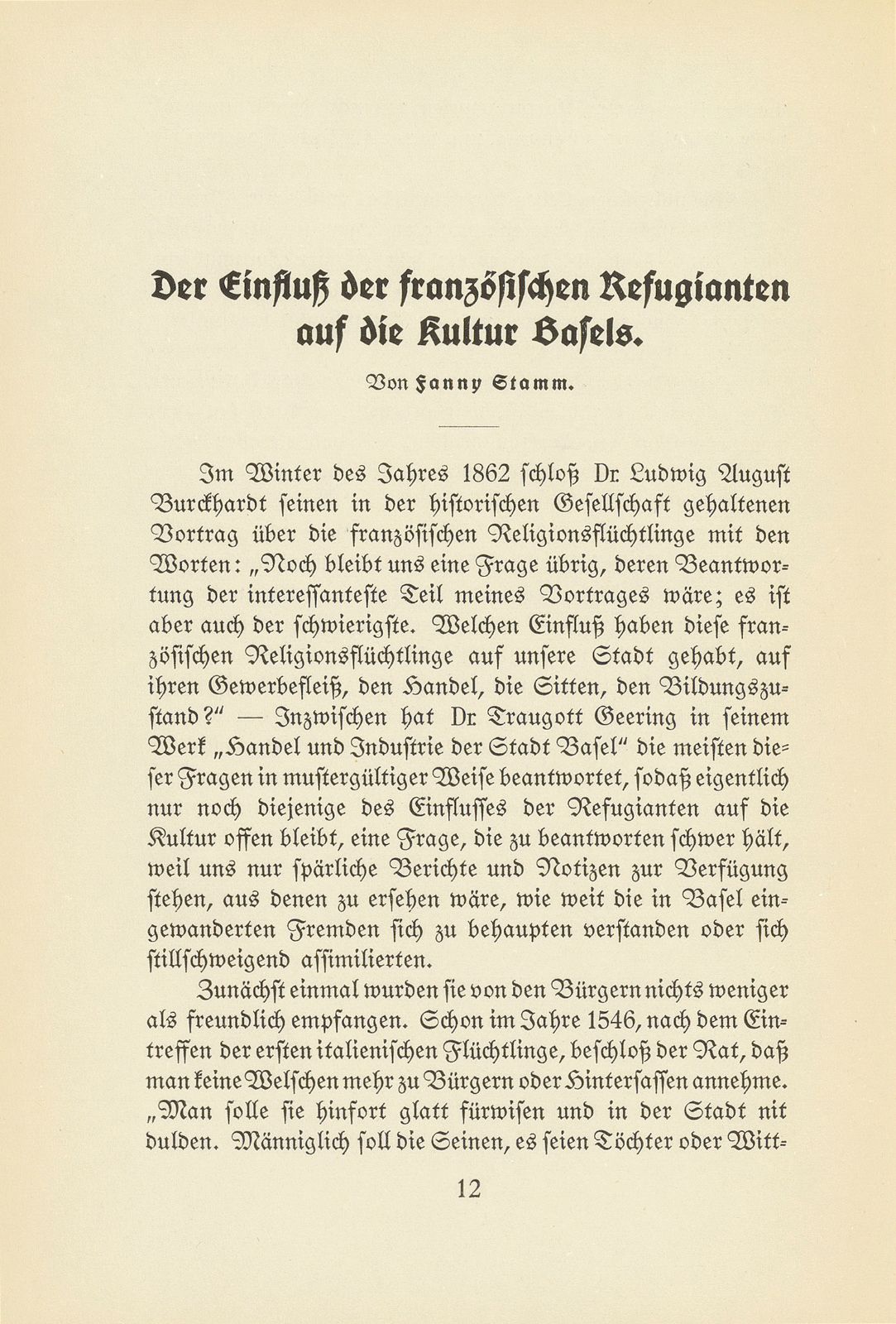 Der Einfluss der französischen Refugianten auf die Kultur Basels – Seite 1