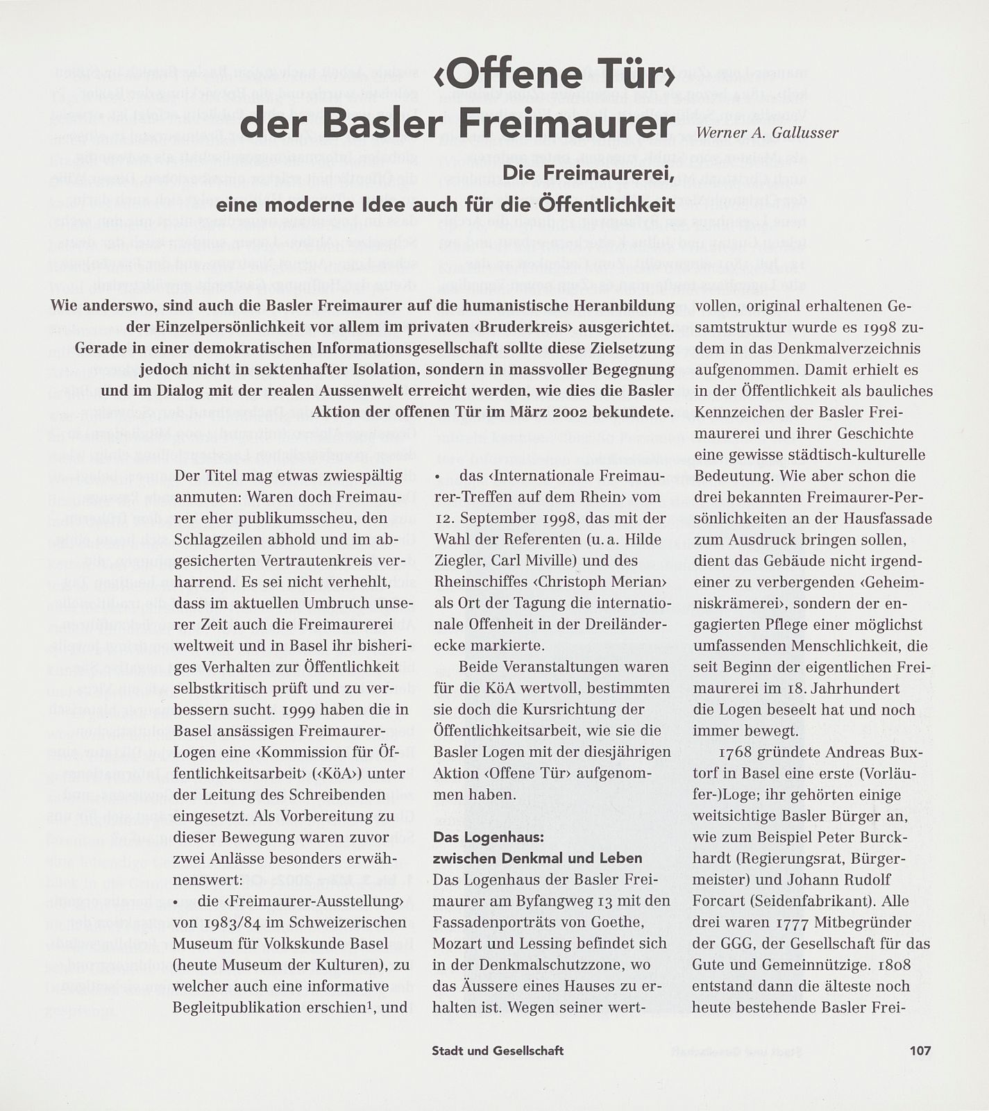 ‹Offene Tür› der Basler Freimaurer – Seite 1