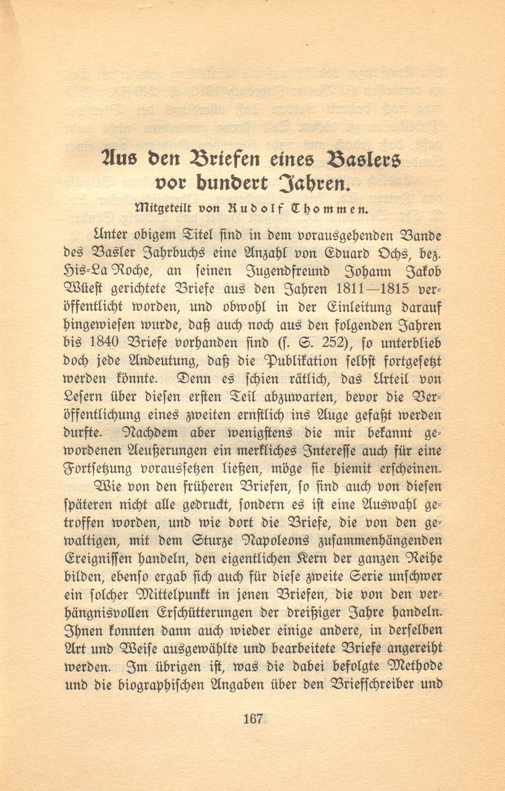 Aus den Briefen eines Baslers vor hundert Jahren [Eduard His-La Roche] – Seite 1